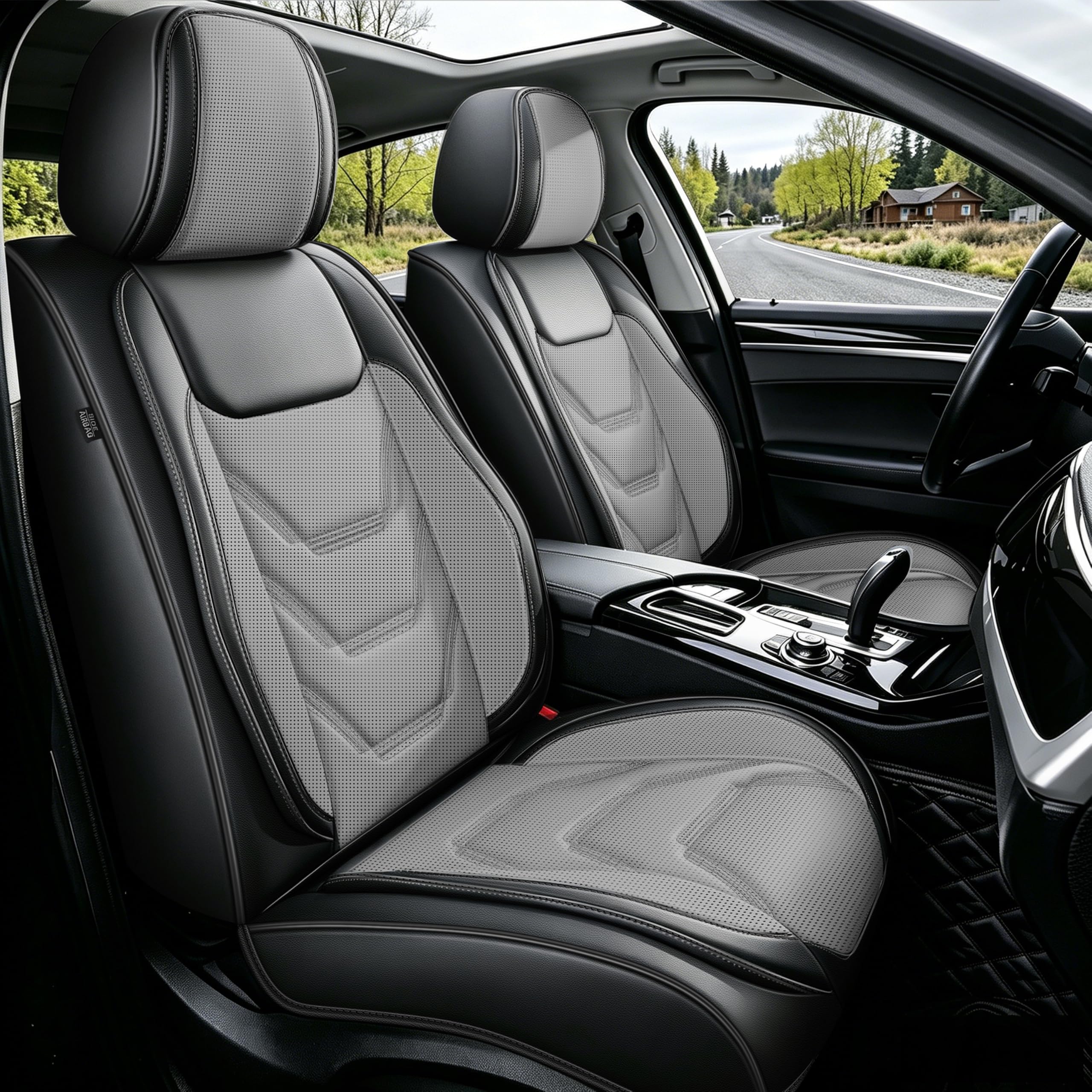 Seat Covers for Subaru Ascent 2019-2026:Airbag Compatible #-089-Black & Grey 56*Ascent-2 front seat covers only