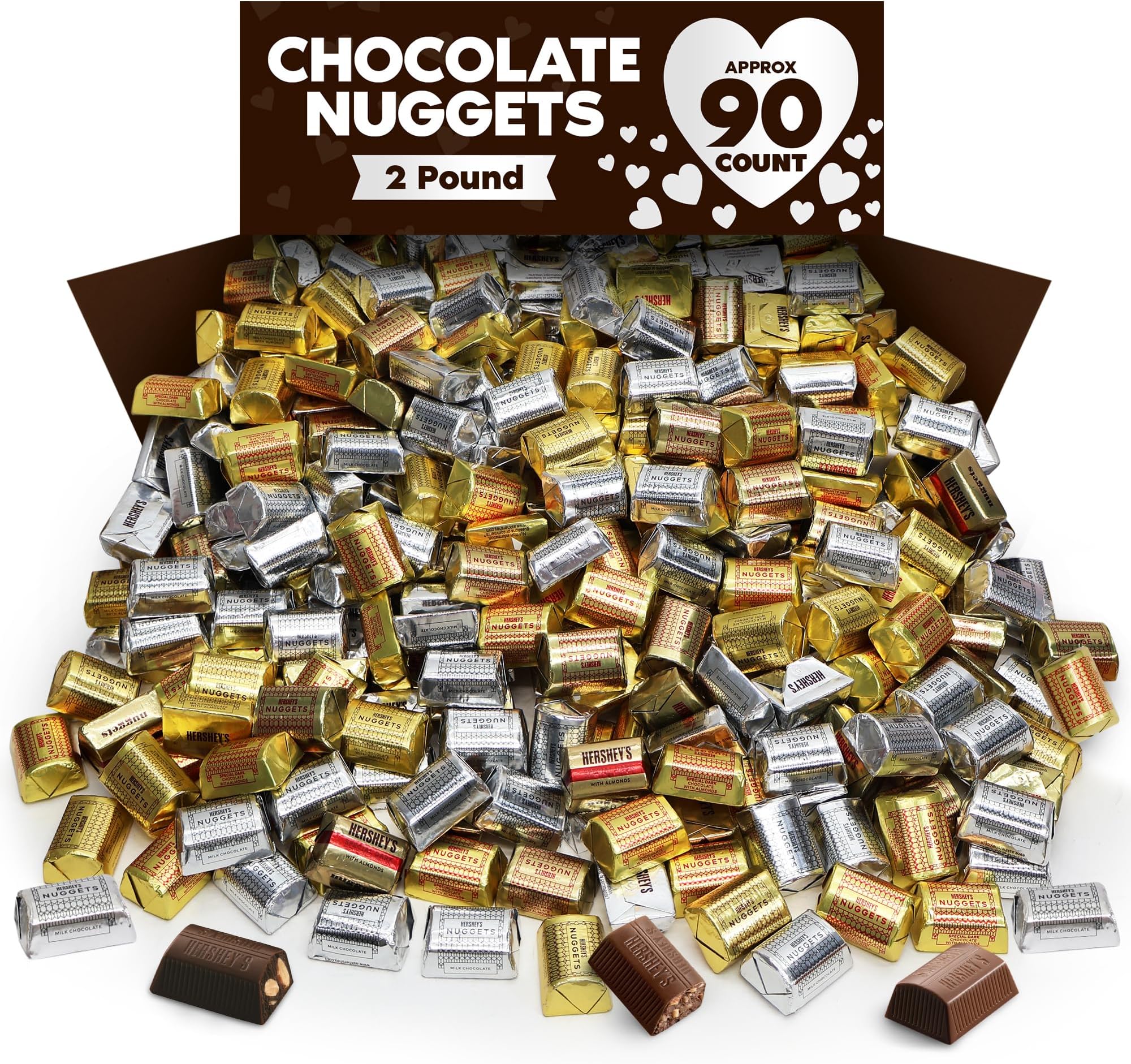 Taboom Hershey Nuggets Bulk Chocolate Candy Assorted Mix - 2 Pound Approx. 90 Count Variety Pack Milk Chocolate, Milk Chocolate With Almonds, Special Dark With Almonds - Chocolate Party P