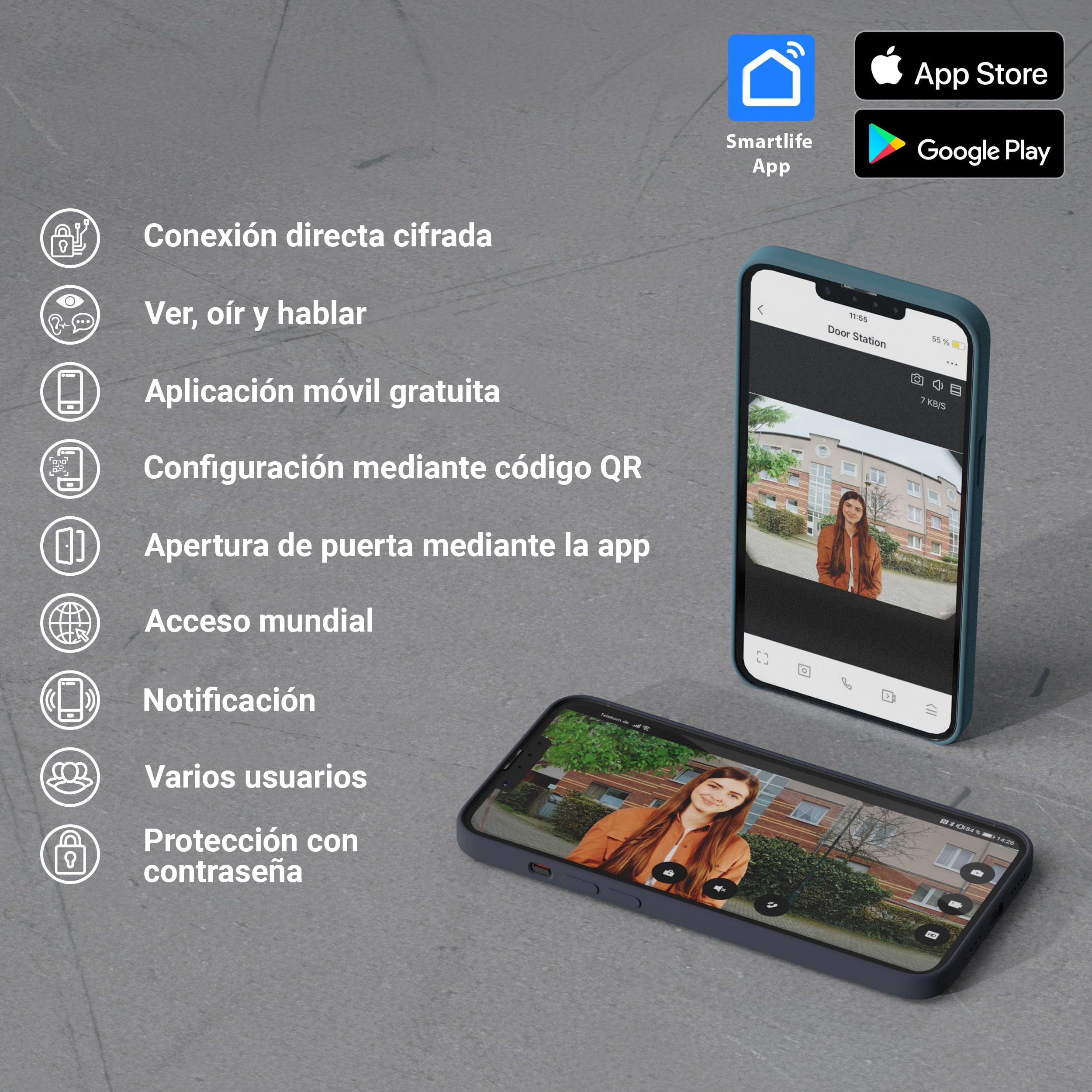 GOLIATH® Timbre inalámbrico con cámara e intercomunicador [CON APLICACIÓN PARA SMARTPHONE] - Timbre con cámara Full HD y monitor - Intercomunicador con vídeo y timbre con abrepuertas - Timbre con víde