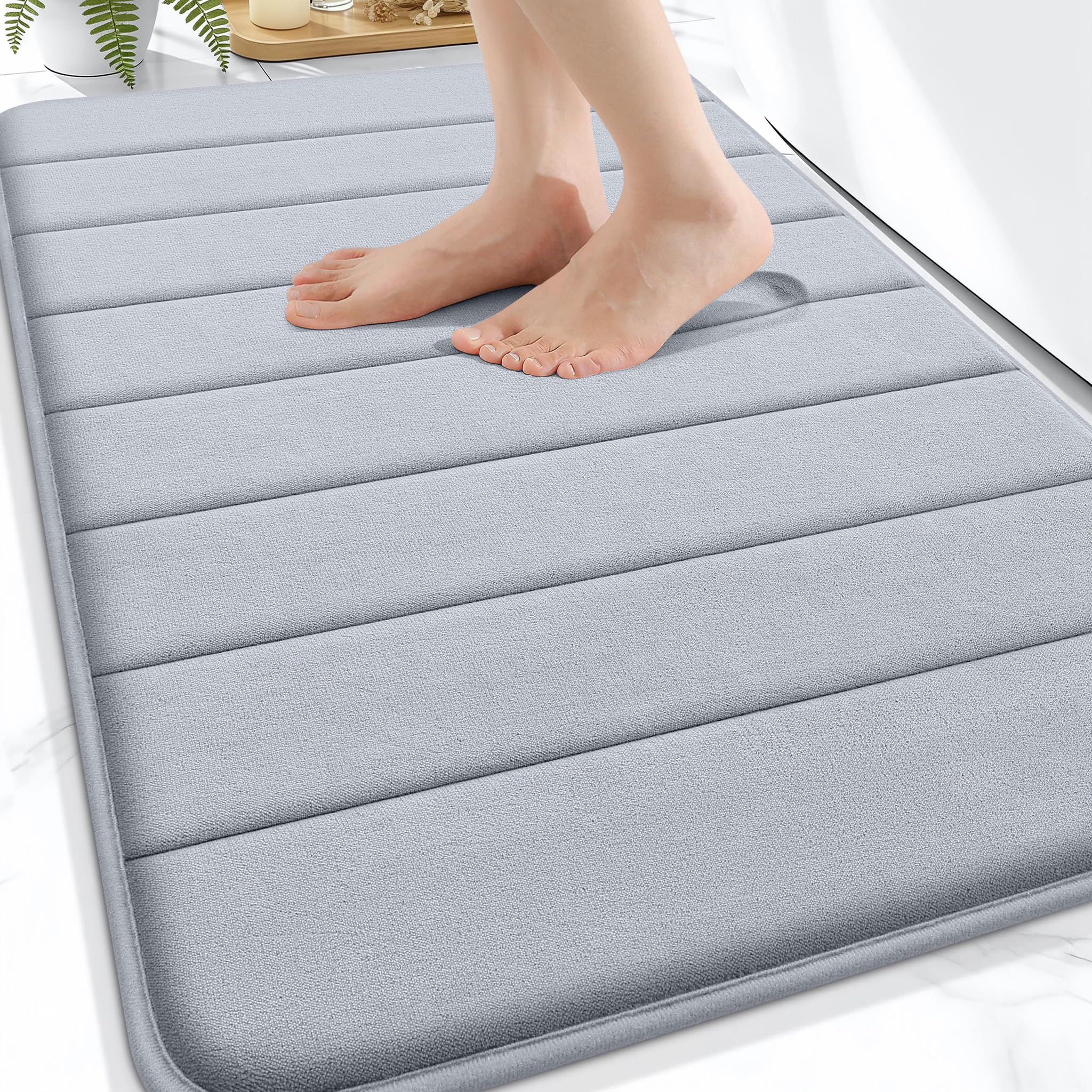 smiry Memory Foam Bath Mat 50 x 75 cm Bathroom Mat Light Grey