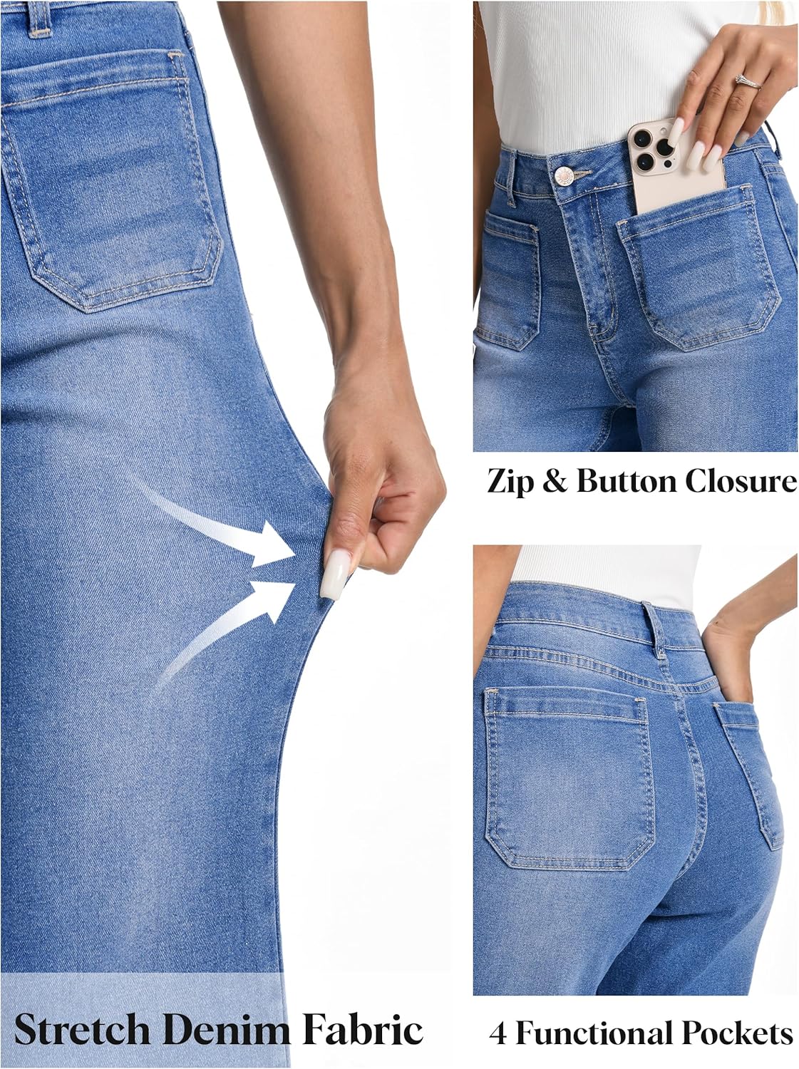 SEVEGO Tall Women’s 34/36/38 Inseam Wide Leg Jeans High Waisted Stretchy Straight Loose Trendy Denim Pants Pockets