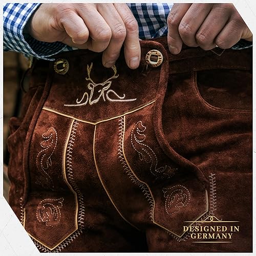 Miniatura 6 de BAVARIA TRACHTEN Lederhosen - Lederhosen alemán auténtico para hombre, traje de Oktoberfest, color marrón oscuro