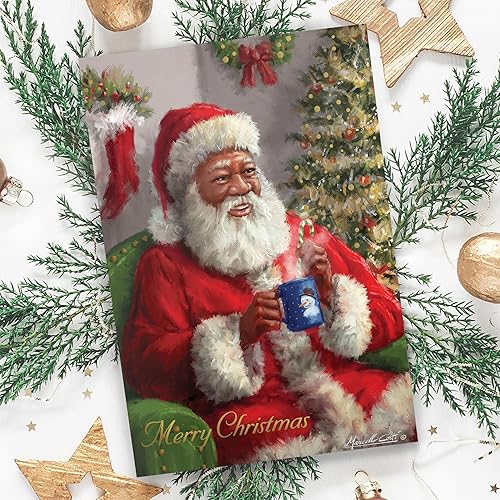 Miniatura 3 de Masterpiece - Juego de tarjetas navideñas de Papá Noel, 16 tarjetas navideñas en caja con sobres blancos forrados de papel dorado a juego, tarjetas