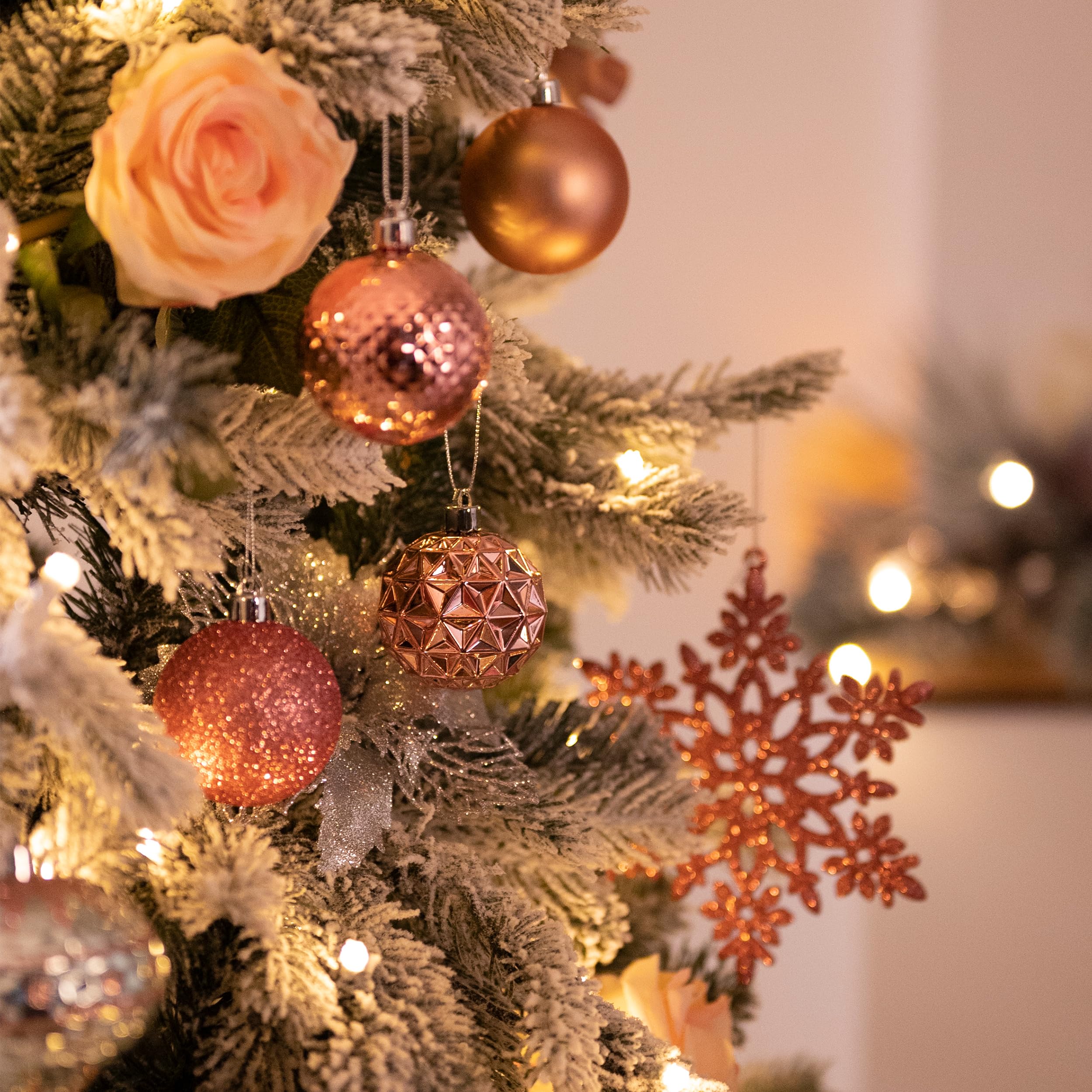 Valery Madelyn Lot de 50 Boules de Noël incassables pour Sapin de Noël, 6,9 cm, élégantes Roses à Suspendre pour décoration de fête de Noël