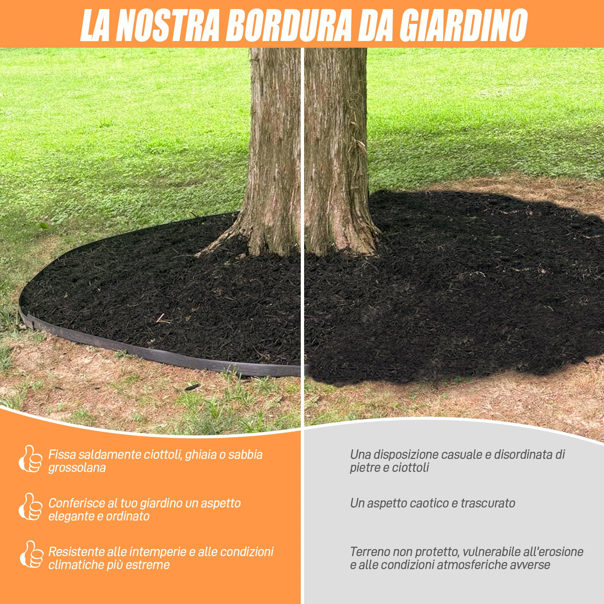 Bordo da Giardino 10m, Bordo Prato Flessibile con 50 Picchetti, Altezza 10 cm, Bordo Giardino in Plastica per Delimitazione Aiuole, Viali Giardino e Alberi, Nero