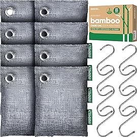 Activated Charcoal Odor Absorber, Odor Eliminator for Strong Odor,Bamboo Charcoal Air Purifying Bags for Home Car Closet Pet, Smoke Room Deodorizer (8 x 60g, Unscented)