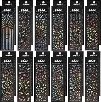 24 Sheets Holographic Deco Stickers Self Adhesive Glitter Korean Deco Stickers Clear Laser Star Butterfly Bubbles Decals Shinny Photocard Sticker for Scrapbook Journal Notebook Album DIY Decoration