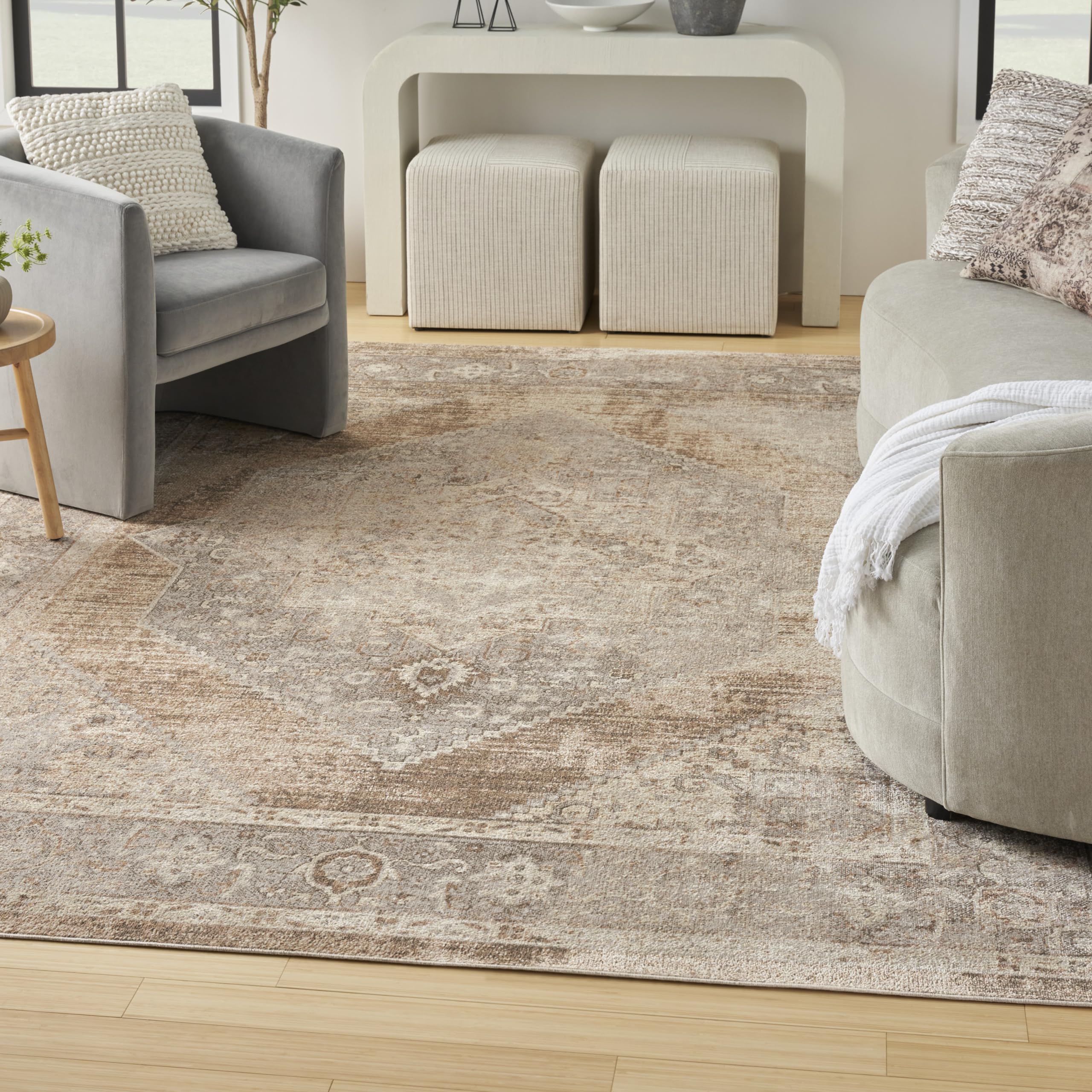 Nourison Home Astra Machine Washable Beige 9' x 12' Area Rug - Easy Clean, Non Shedding, Bed Room, Living Room, Dining Room, Kitchen (9' x 12')