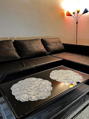 Miniatura 6 de Manteles individuales de vinilo, redondos dorados y grises, sostenibles y duraderos, para todas las estaciones, perfectos para ocasiones informales