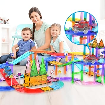 PicassoTiles LED Magnetic Race Car 2-Pack, STEM Track Accessory Toy Ages 3+ | Light-up loop racing thrills, expands any layout collection, replacement or bonus vehicles, imaginative screen-free play