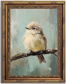 Gold Framed Bird Canvas Wall Art Vintage Bird Beige Sparrow painting Decor Pictures Sparrow