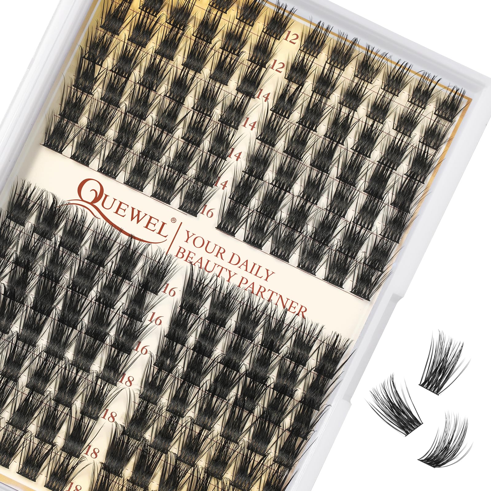 QUEWEL DIY Cluster Lashes - Individual Volume False Eyelashes, Soft & Light, Segmented, For Makeup Home Use (Honey01-D-MIX8-16mm) — view 19