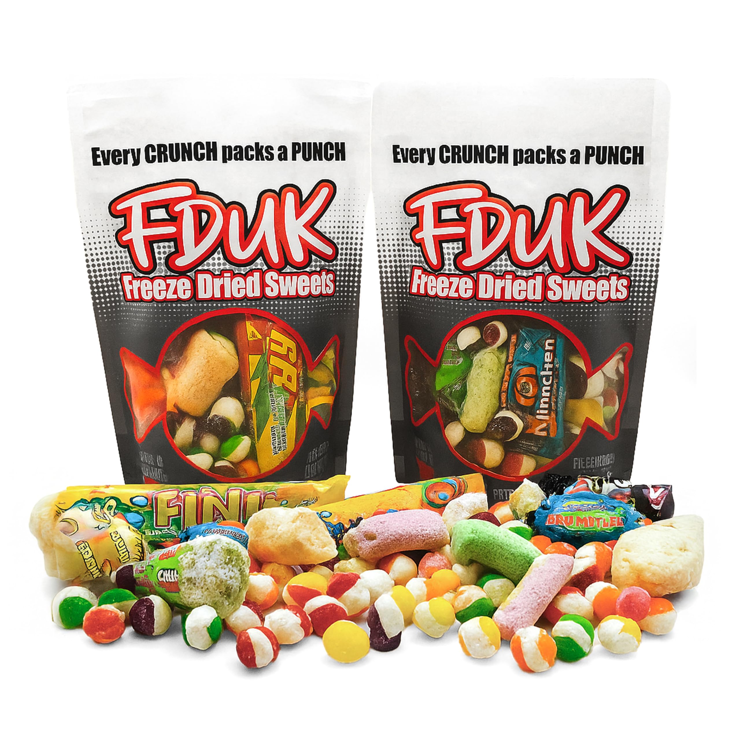 FDUK Freeze Dried Sweets Pack of 2 - Sour Sweets & Halal Sweet Mix - 2 Bags x 100g Each - Crunchy, Vibrant Flavours for Birthdays & Parties - As Seen on TikTok - Candy for All Ages