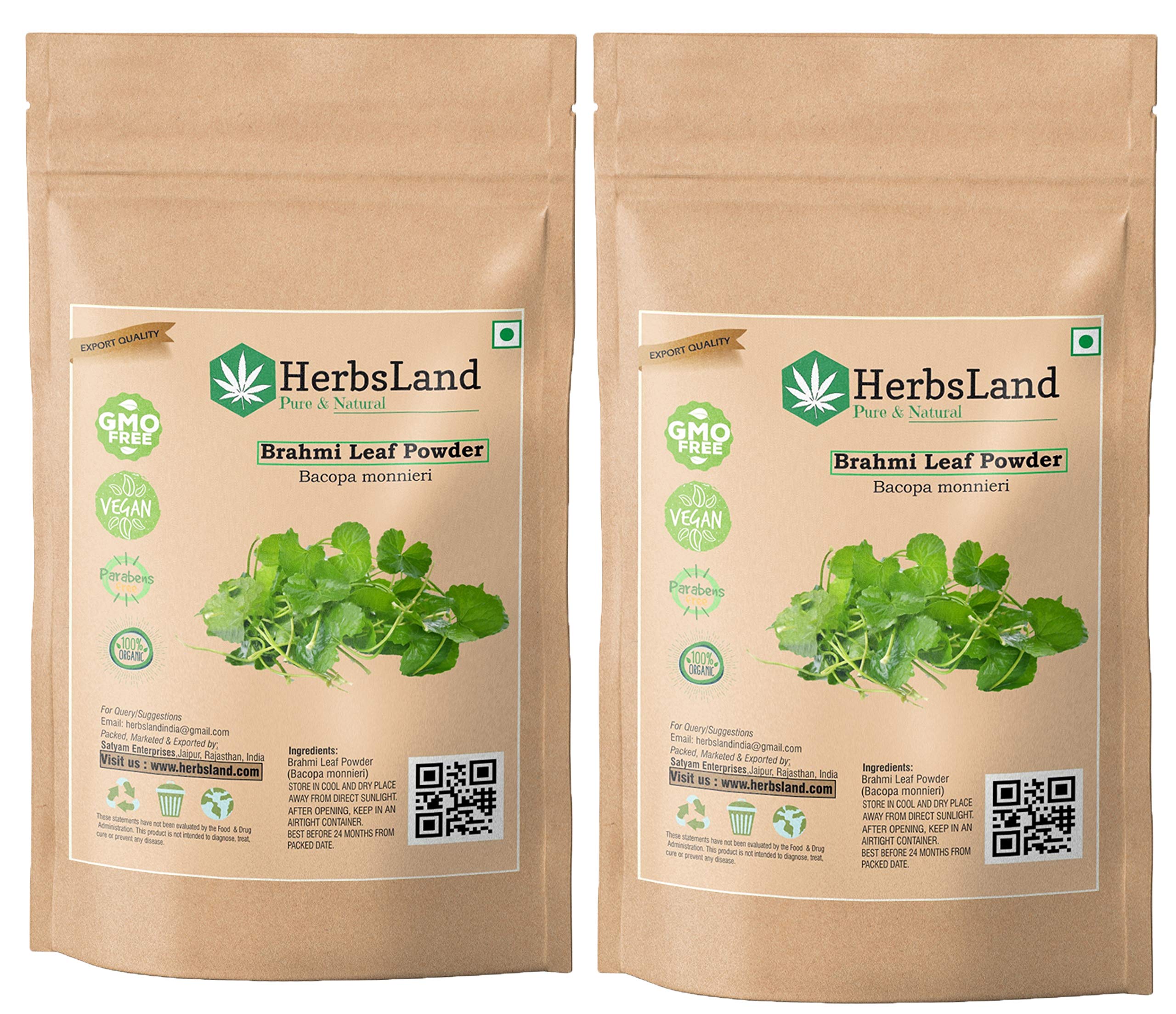 HerbsLand® 100% Bio Organic Brahmi Leaves Powder (Bacopa Monnieri) for Hair Growth & Skin Care | Hair and Scalp Treatment (200 gm)