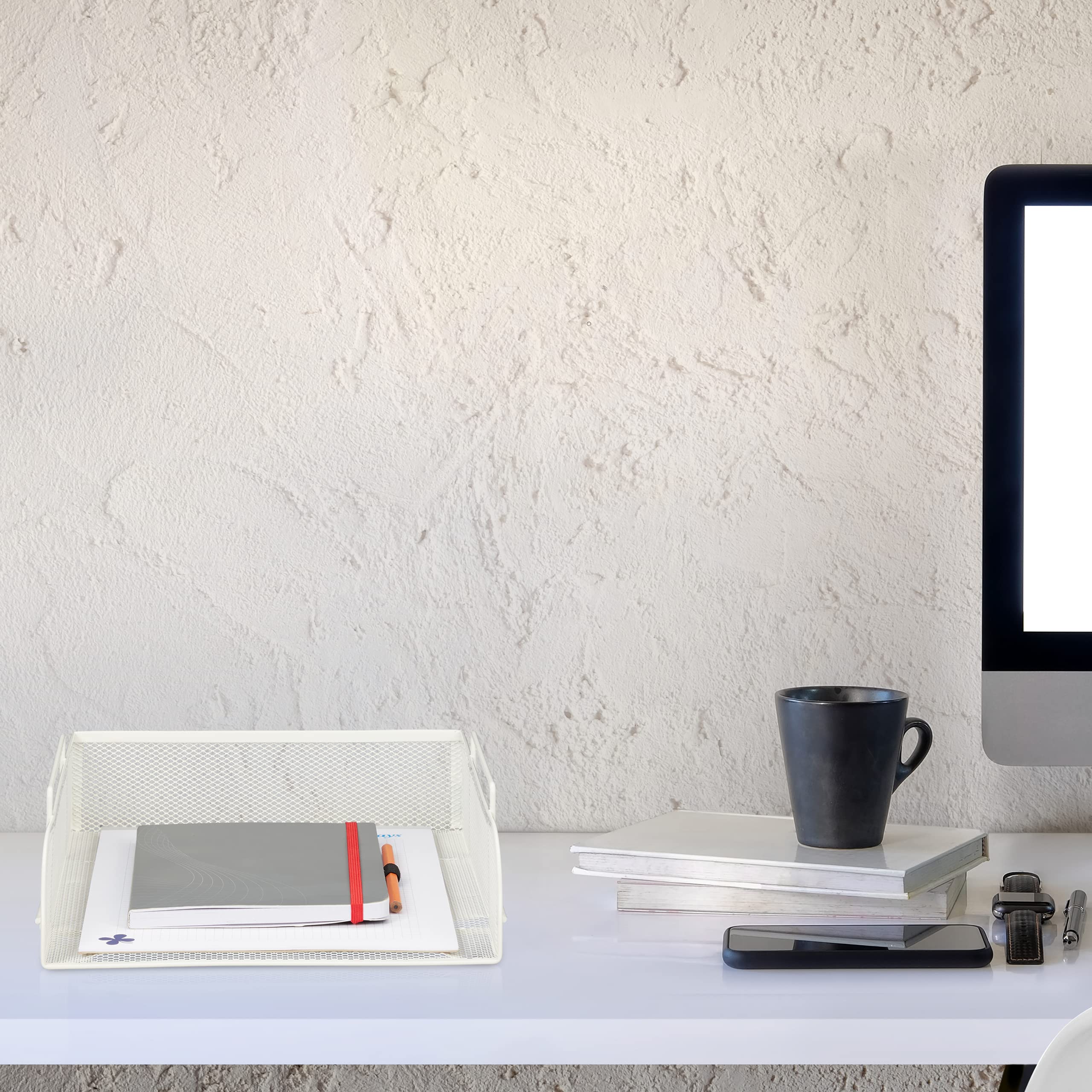 Relaxdays Vaschetta Portadocumenti, per Formato A4, Design a Griglia, Portalettere per Ufficio, Metallo, 25x34 cm,Bianco