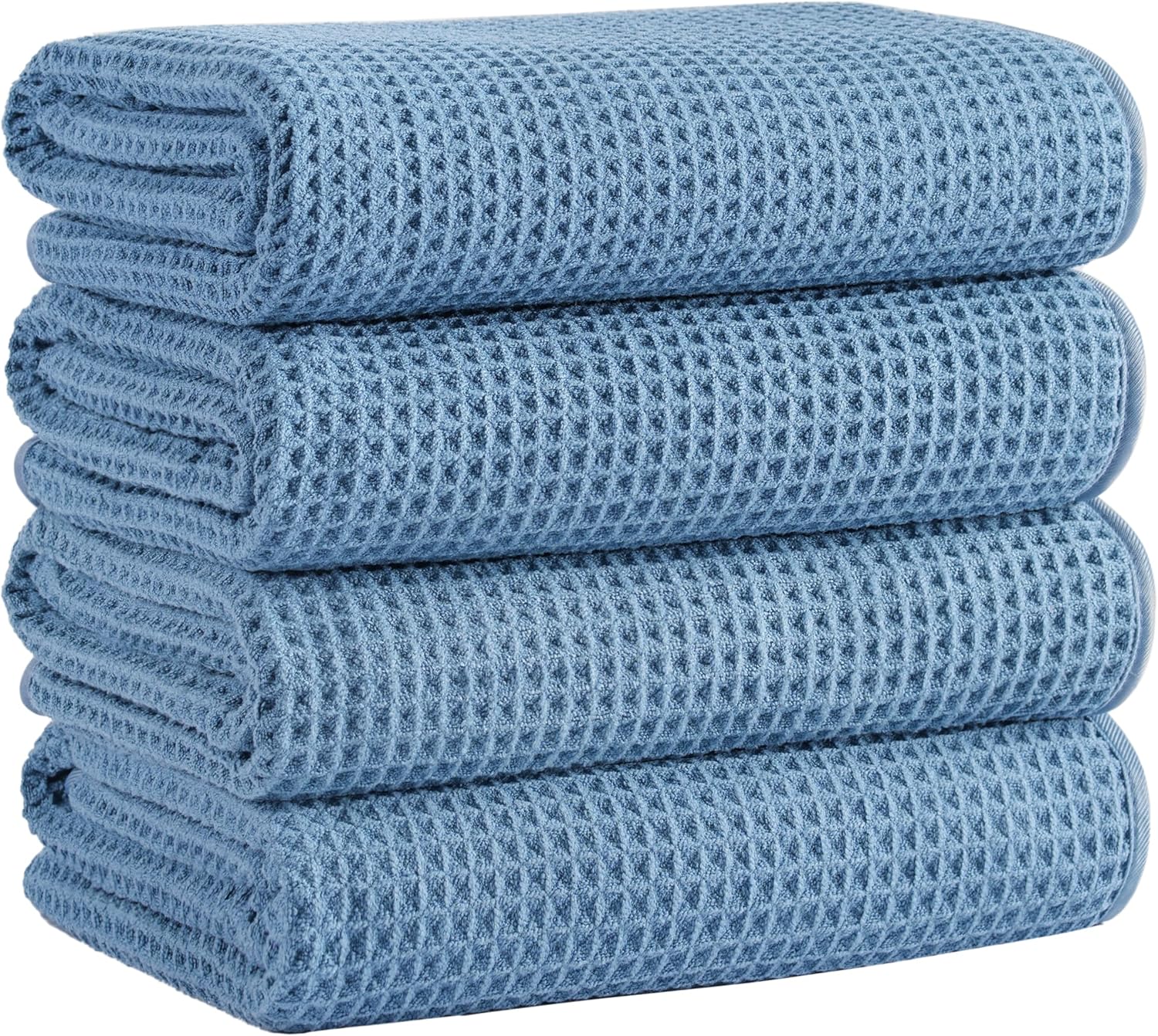 Ber Waffle Bath Towels, 4 Pieces, Soft, Absorbent, Fast Drying, Lint Free 430 GSM (...