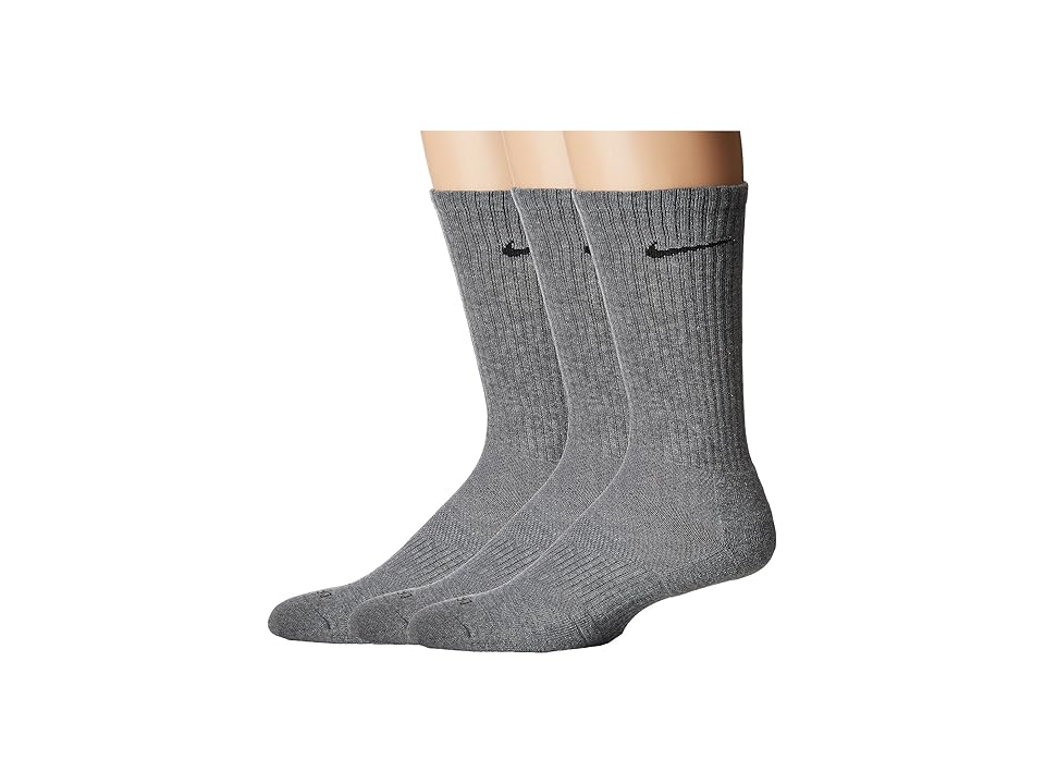 

Nike 3 Pair Pack Dri-Fit Cushion Crew (Carbon Heather/Black) Crew Cut Socks Shoes