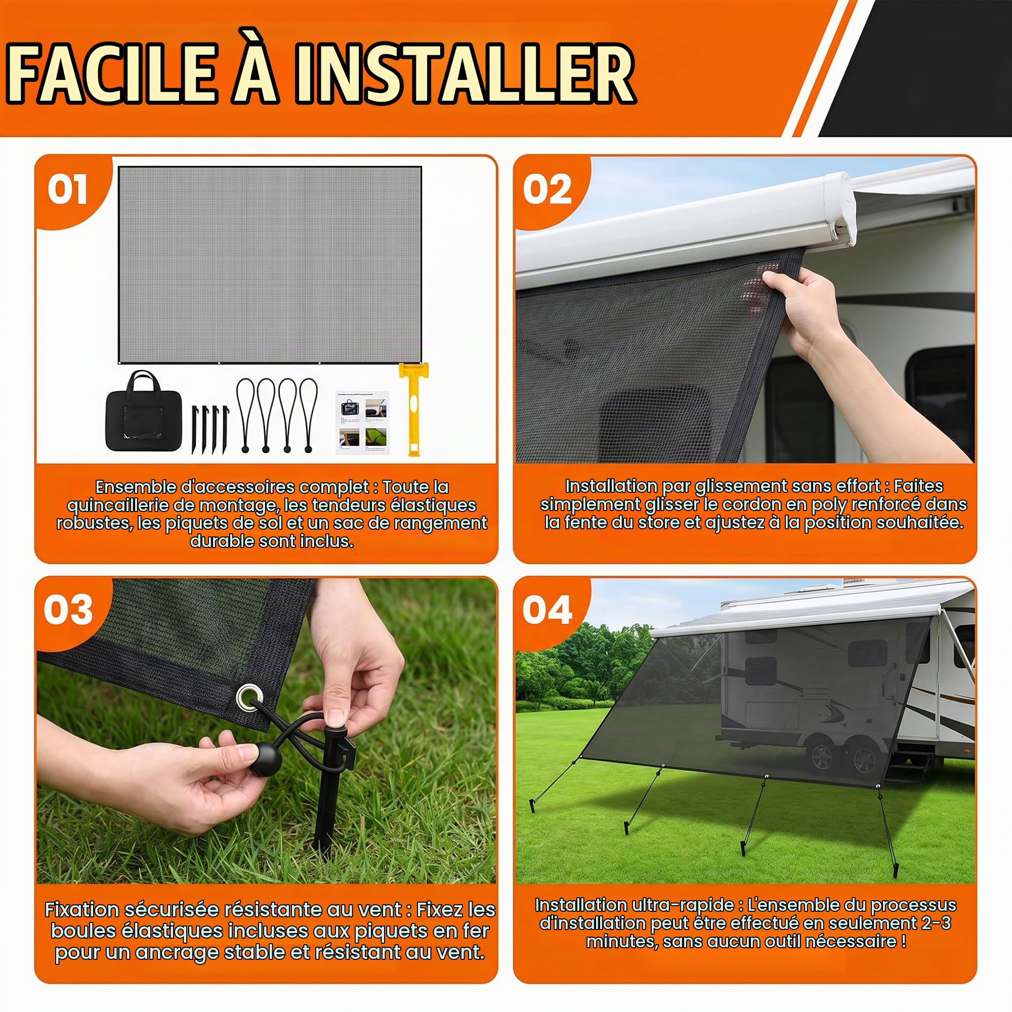 Auvent Fourgon 246x335cm Anti-UV – Complet pour Store Extérieur | Écran Solaire et Anti-Pluie, Montage Simple sur Fourgon ou Camping-Car,Idéal pour vos Escapades en Plein Air