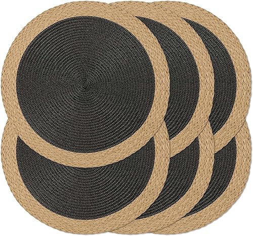 Noctiflorous Juego de 6 manteles individuales redondos, trenzados a mano, de 15 pulgadas, resistentes al calor, antideslizantes, lavables, de borde