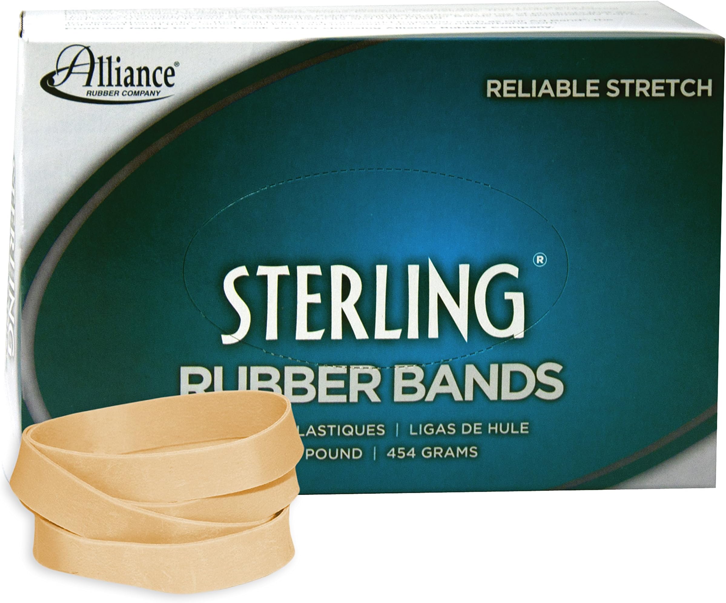 Rubber 24945 Sterling Rubber Bands Size #94, 1 lb Box Contains Approx. 140 Bands (3 1/2" x 3/4", Natural Crepe),Beige