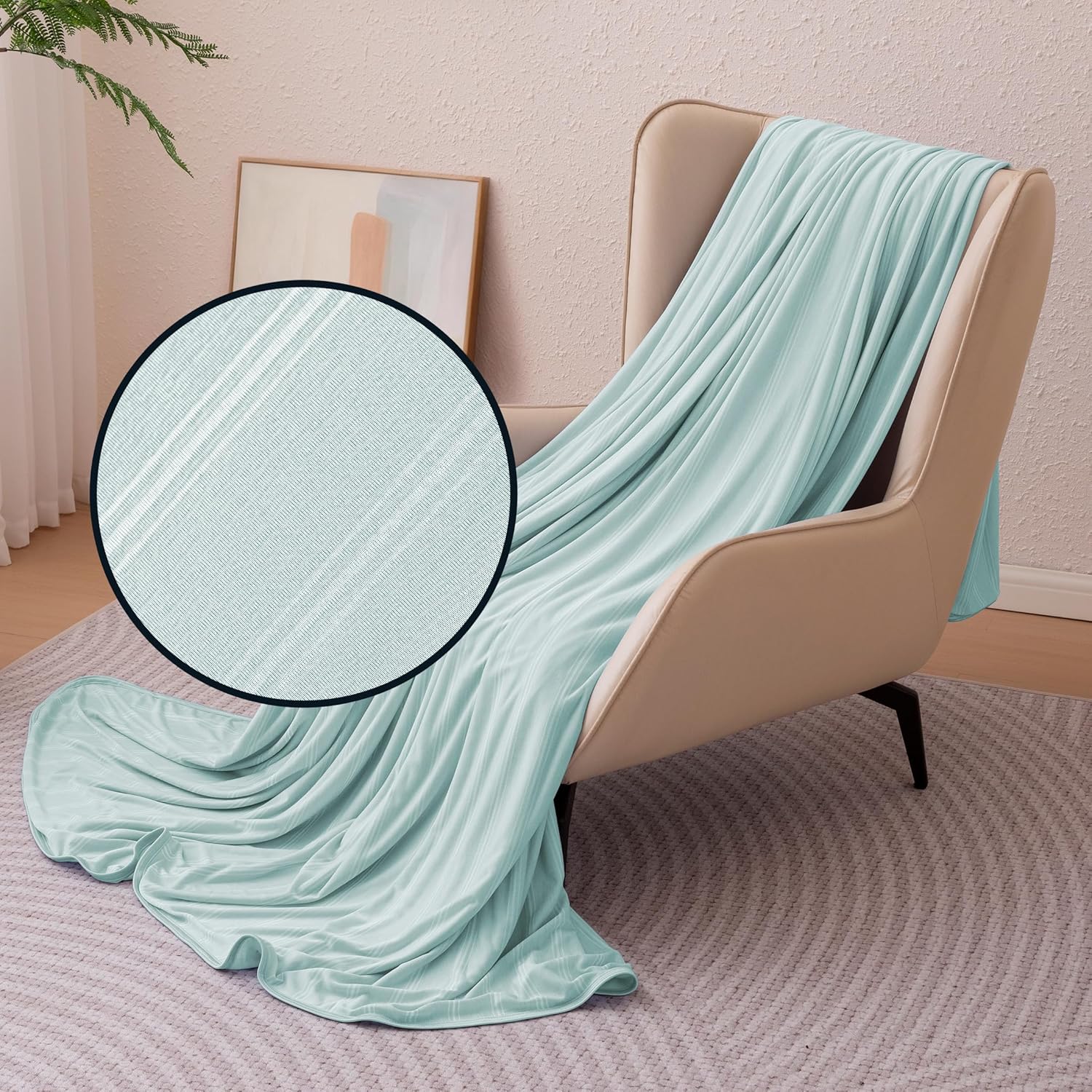 Amazon Basics Striped Cooling Blanket for Hot Sleepers, Reversible Lightweight Thin Throw Blanket for Bed, Couch and Sofa, King (90" x 108"), Cyan Striped