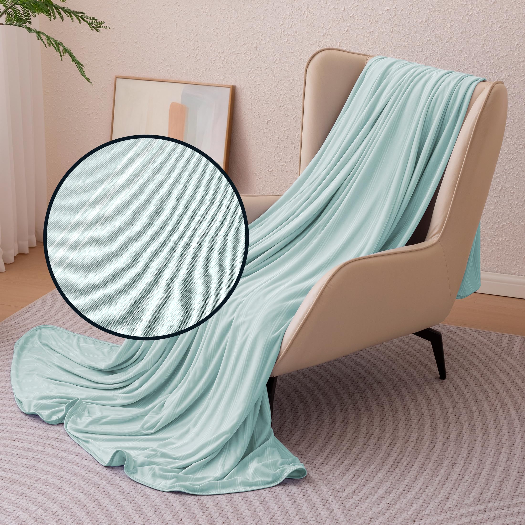 Photo 1 of Amazon Basics Striped Cooling Blanket for Hot Sleepers, Reversible Lightweight Thin Throw Blanket for Bed, Couch and Sofa, King (90" x 108"), Cyan Striped