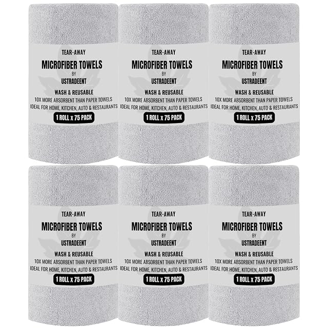 Microfiber Cleaning Cloth Roll -75 Pack Tear Away Towels 12 x 12 Reusable Cleaning Rags Microfiber Towels for