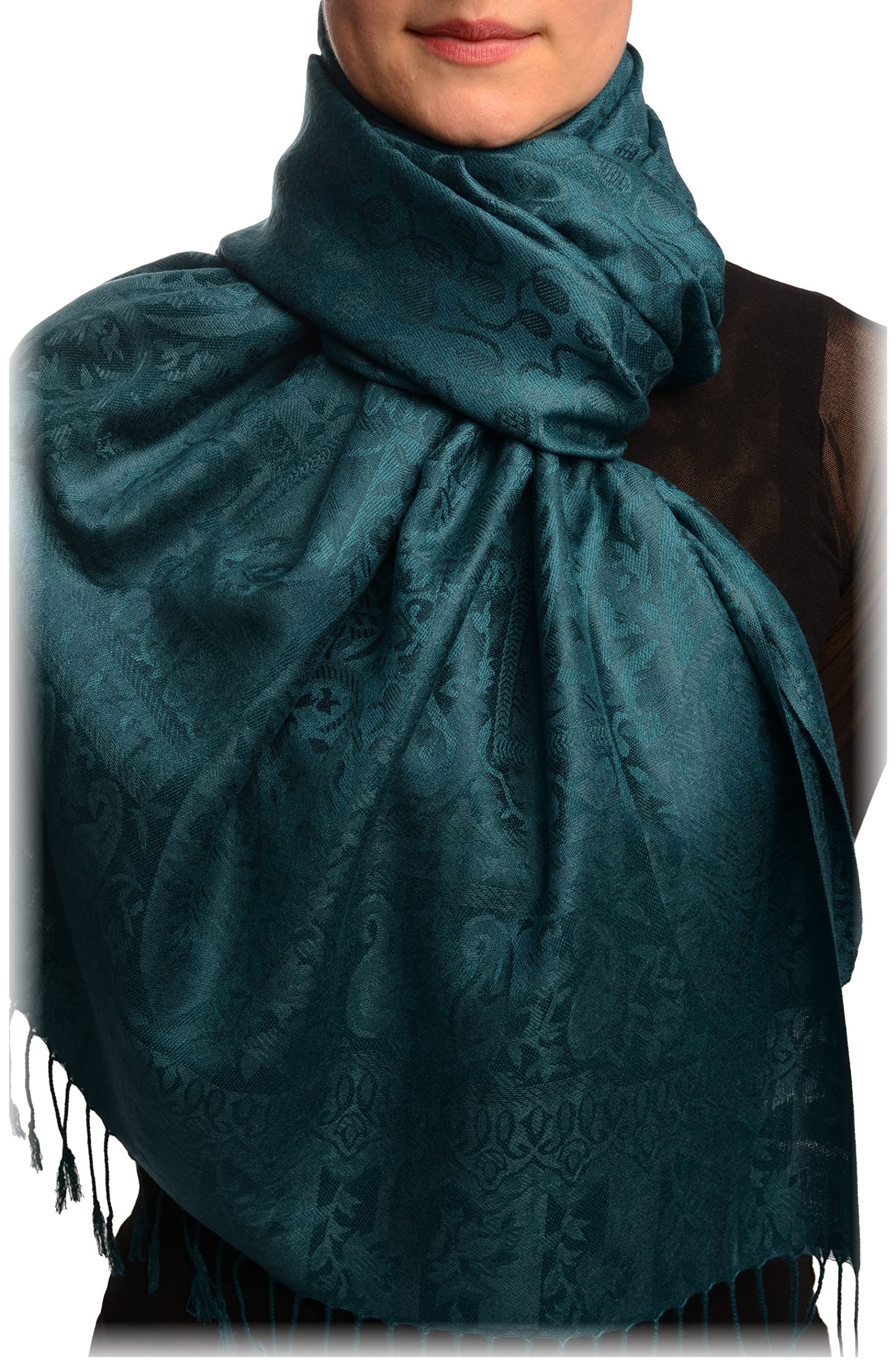 Écharpe verte femme pashmina foulard à pois chaud hiver grand format 70x180 - 7