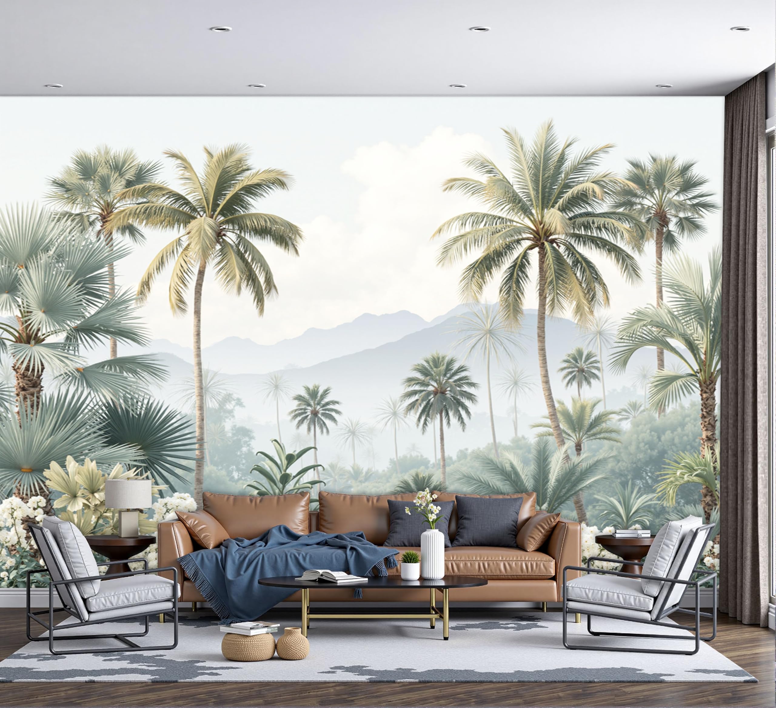 Papier peint panoramique 250x175cm paysage tropical vert pour mur de salon