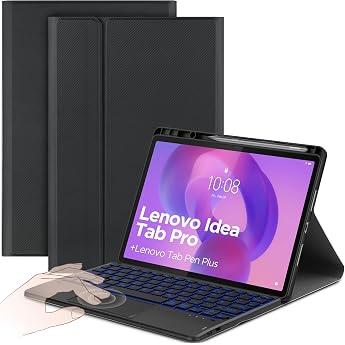 CACOE Keyboard Case Compatible with Lenovo Idea Tab Pro 12.7 2025 with Touchpad Removable Wireless Keyboard Case with 7-Color Lighting Black