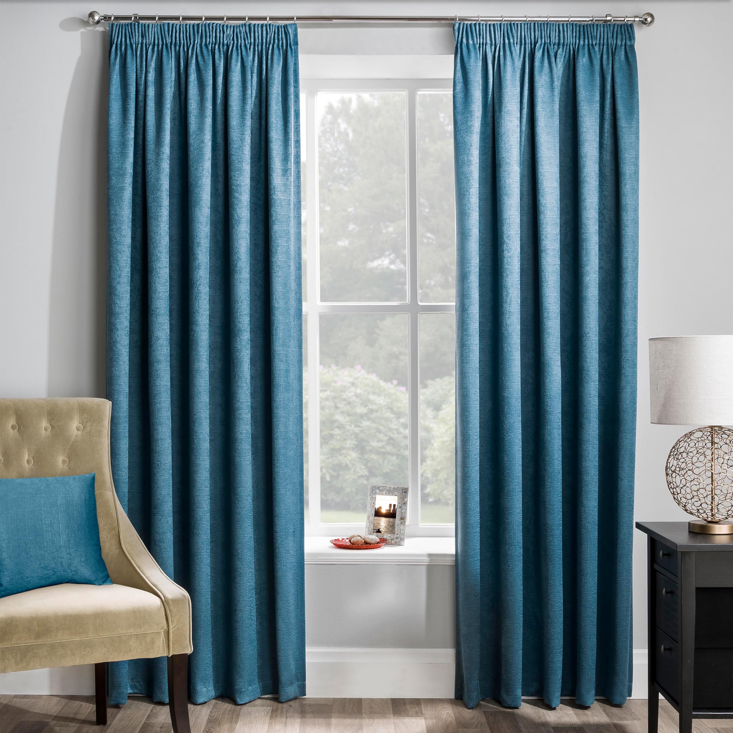 Plain Thermal Room Darkening Curtains - Teal - 168cm x 137cm - Polyester