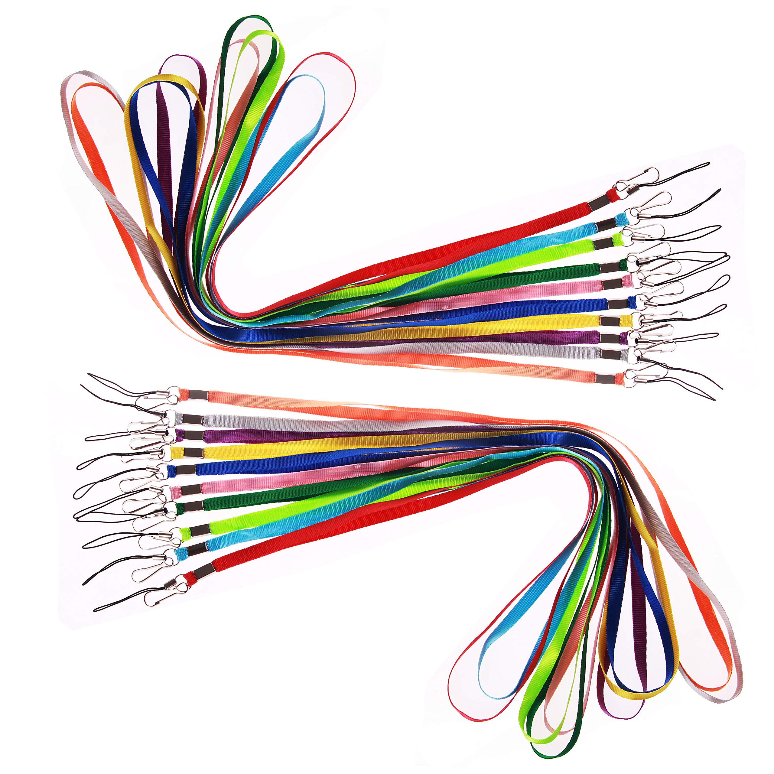 wisdompro20 Pack of 17 inch Colorful Nylon Neck Lanyard Strap with J-Hook and Tone Split Ring for Office USB Flash Drives, Keys, Keychains, ID Name Tag Badge Holders - Assorted Colors