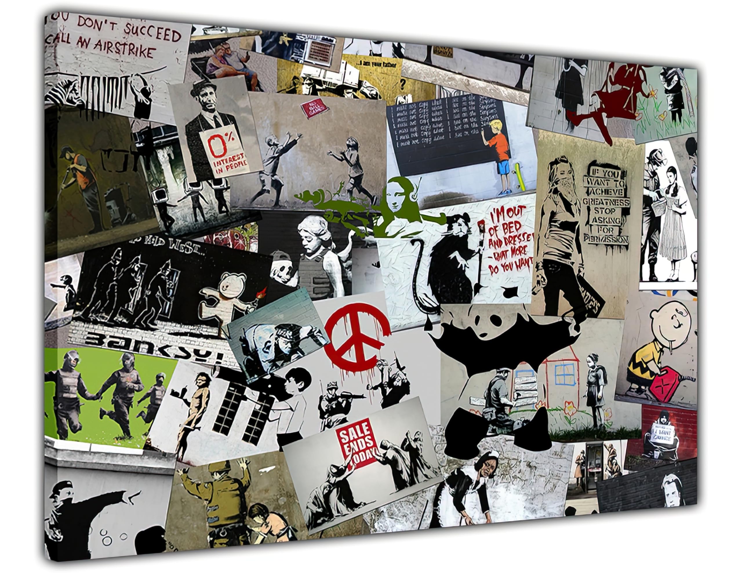 Pastello Multicolour Banksy Mixed Collage, Canvas Wall Art, Wall Art Picture Print For Living Room And Bedroom, (41Cm X 31Cm / 16X12inch)