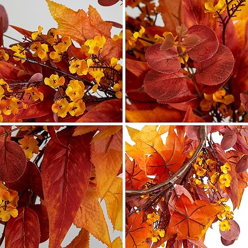 Miniatura 9 de Decoraciones de Acción de Gracias, decoración de otoño, corona de otoño de 20 pulgadas para puerta delantera, coronas artificiales con flores para