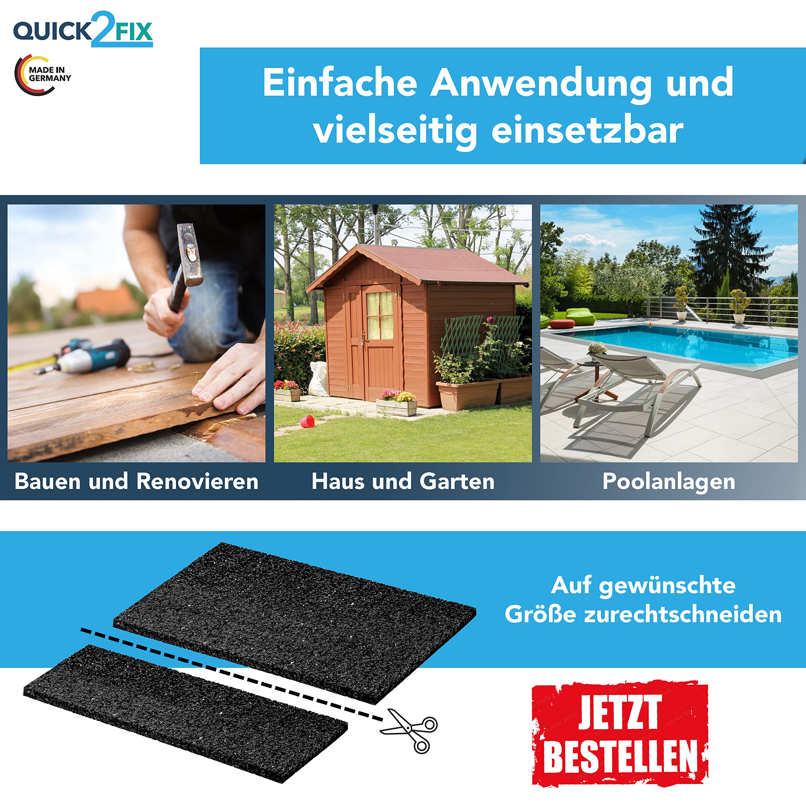 24 Stk. Terrassenpads für Stelzlager (Gummi-Pads 195 x 195 x 6,0 mm) für eine stabile Terrassenkonstruktion – Made in Germany