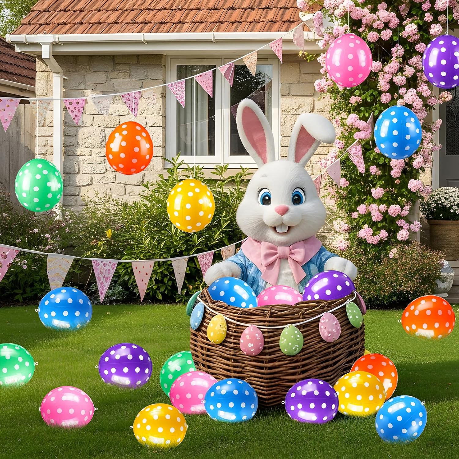 24 Pcs Easter Inflatable Eggs Outdoor Decorations with 2 Pumps 8 Inch Small Easter Inflatable Egg Ornaments 6 Vibrant Colors for Egg Hunts, Yard, Garden, Lawn, Party, Outdoor Decor