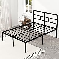 Vista 15 de Marcos de cama individual con cabecera de 18 pulgadas, plataforma metálica, base de colchón de listones de acero resistente, no requiere somier