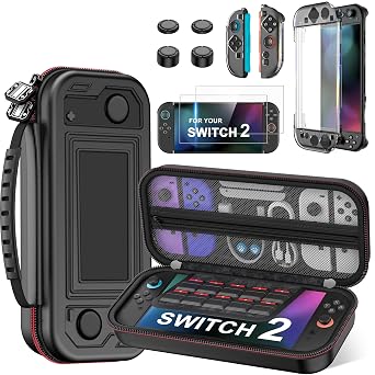 Spican Switch 2 Accessories Bundle 4-in-1, Switch Hard Shell Carrying Case for Switch 2/Switch/OLED, Magnetic Cover for Split-Pad/4XThumb Grips/2XProtectors