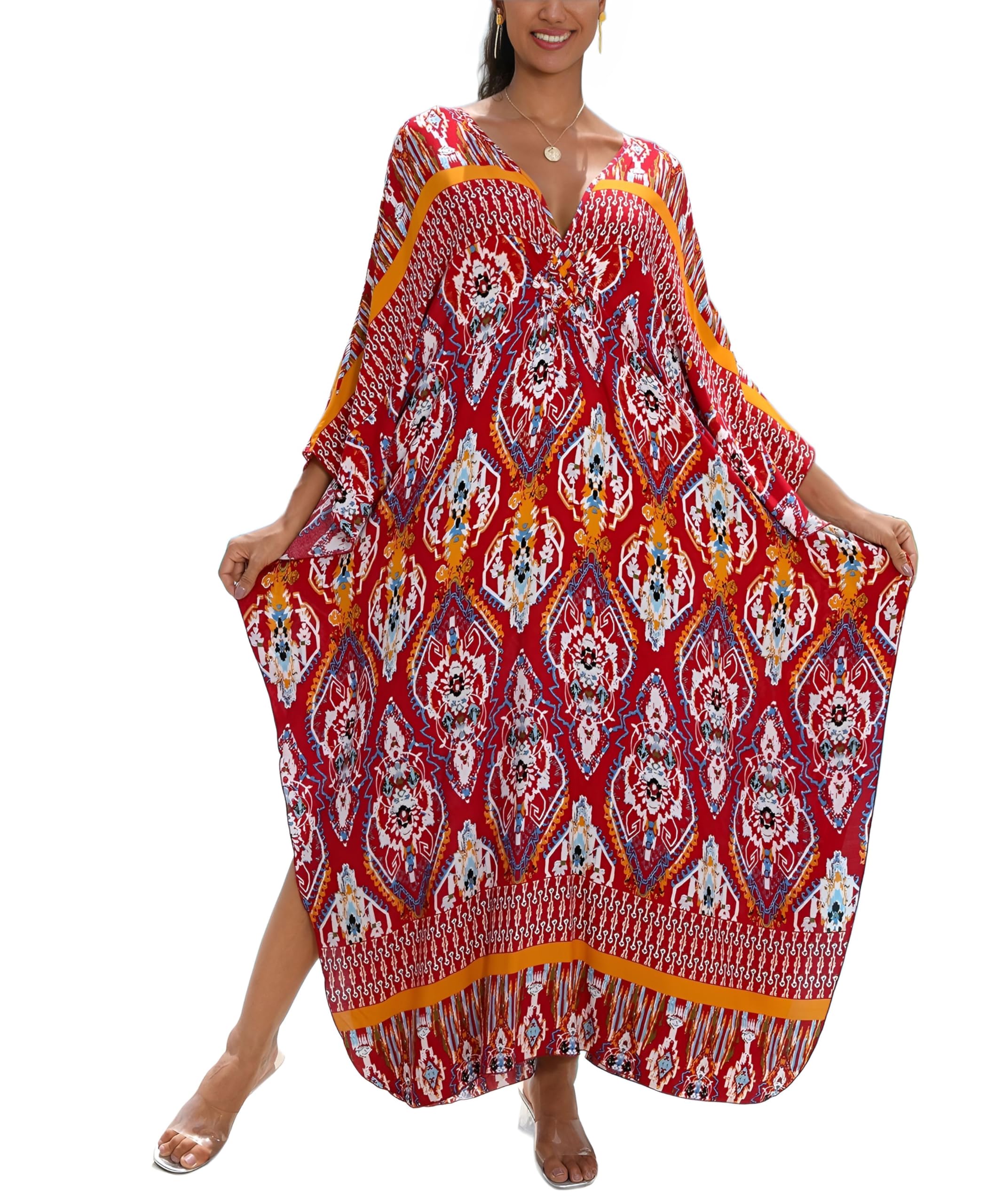 KEYLORTING Plus Size Kaftan Dress Women, African Moo Moo Print Caftan, Batwing Dress, Beach Cover Up for Party and Loungewear