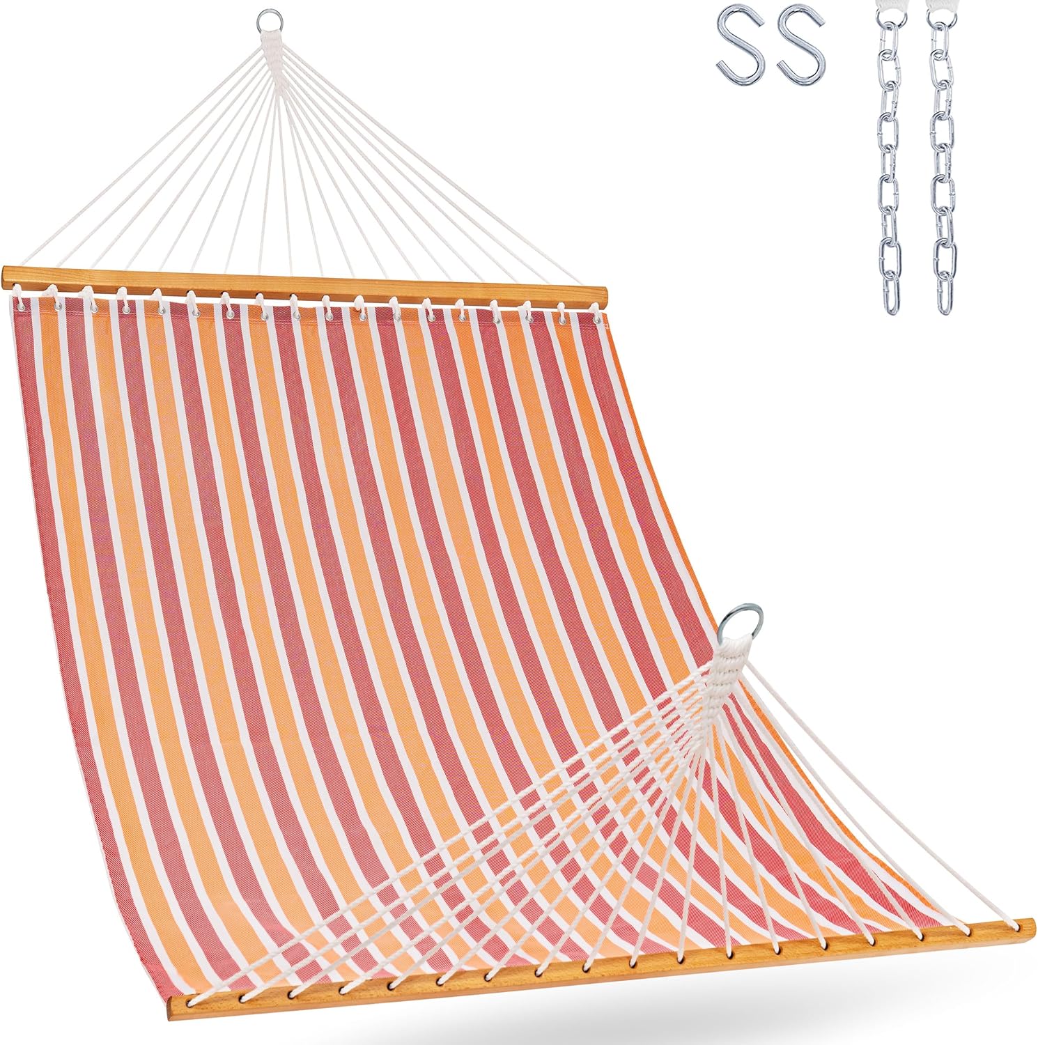 Lazy Daze Hammocks Quick Dry Hammock with Spreader Bar 2 Person Double Hammock with Chains Outdoor Outside Patio Poolside Backyard Beach 450 lbs Capacity, Red Stripes