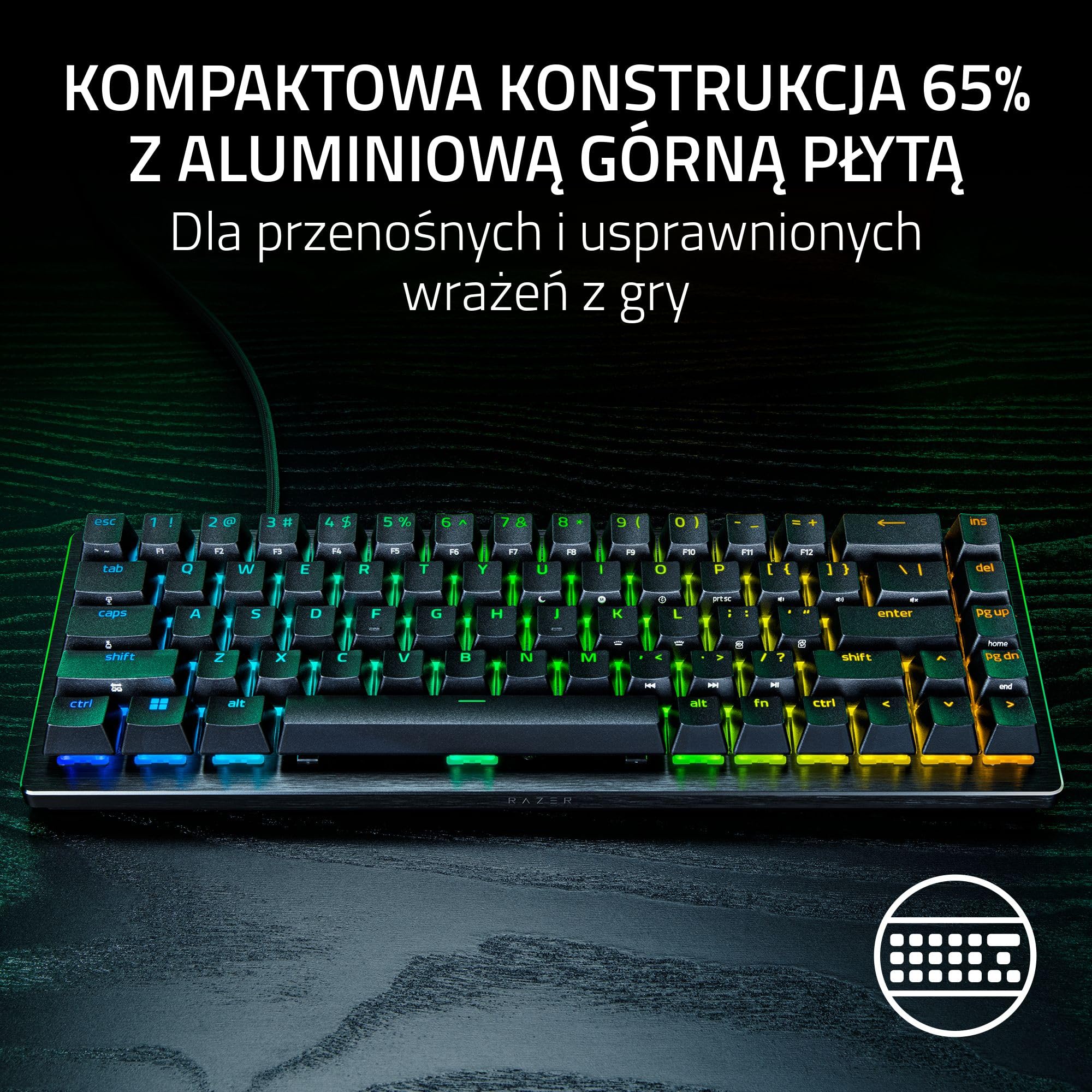 Razer Huntsman V3 HE Magnetic Mini 65% 8KHz - klawiatura do e-sportu z przełącznikami Hall-Effect - Snap Tap - HyperPolling 8000 Hz - priorytet podwójnego naciśnięcia klawisza - PC | QWERTY US