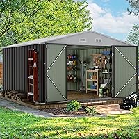 Devoko 10x10 FT Metal Outdoor Storage Shed - Waterproof Garden Tool Shed with Lockable Door for Backyard Patio Lawn (Gray)