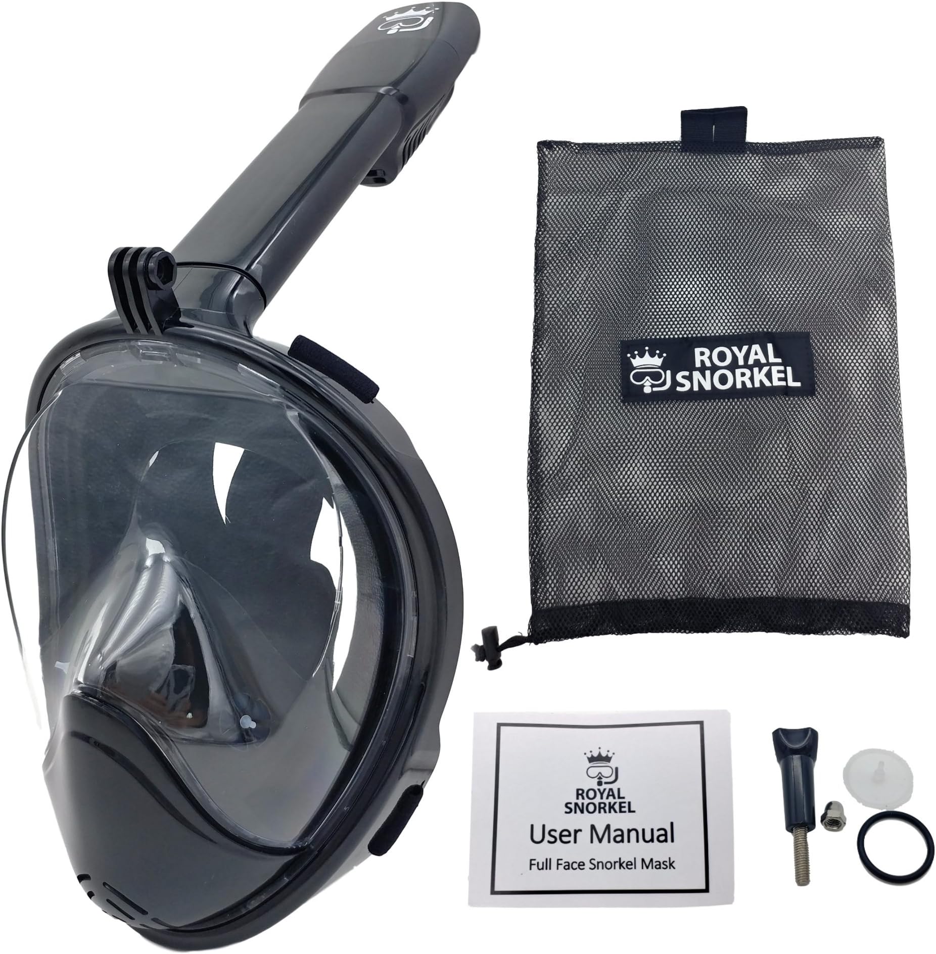 New 3rd Gen Full Face Snorkel Mask - Longer Breathing Tube, Flat Anti Fog Lens - Adult and Kids Size - GoPro Compatible, Easy to Breathe Underwater - Best Panoramic Snorkeling Masks (Black, S/M)