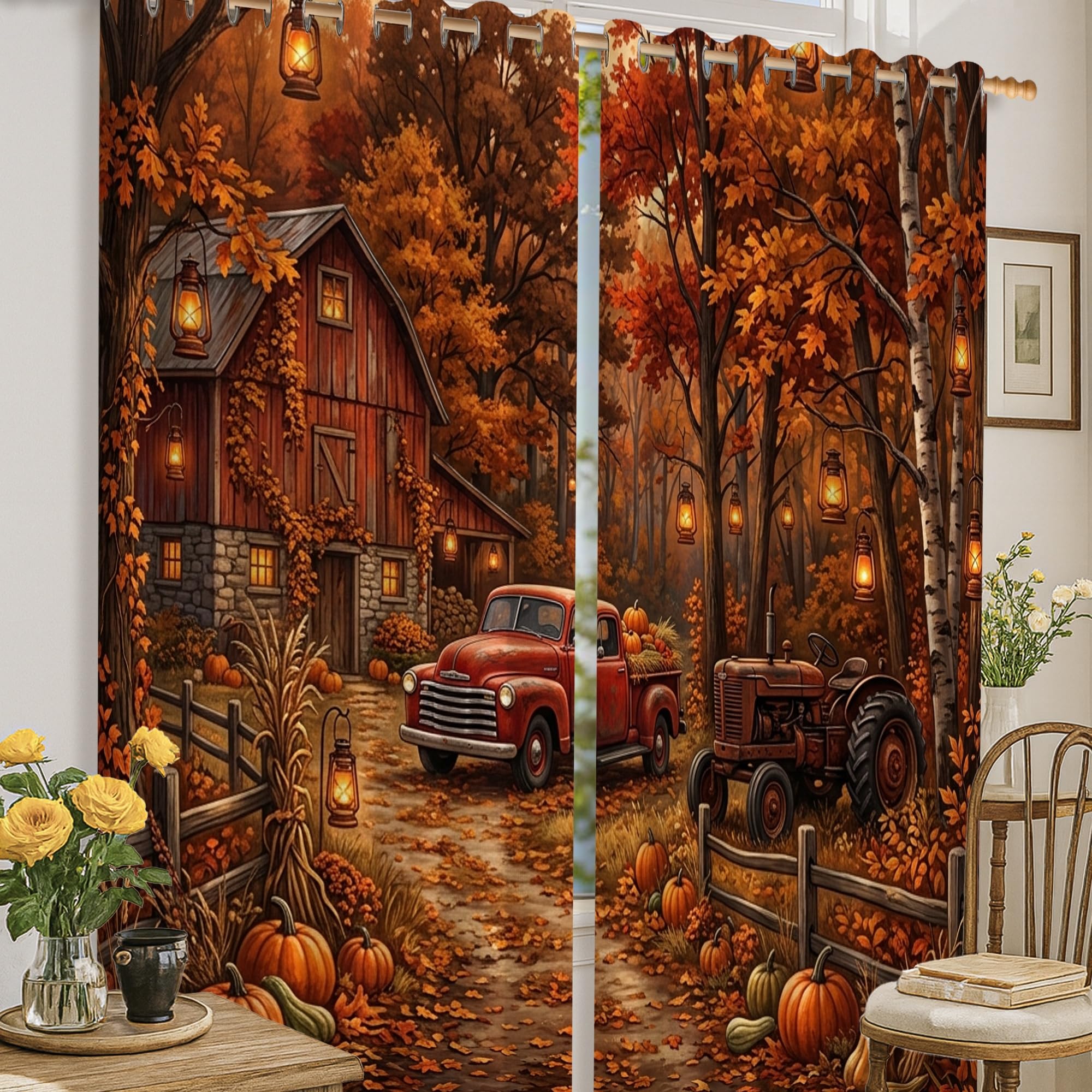 Rideau occultant orange automne lavable pour bloquer la lumière du jour 132x160