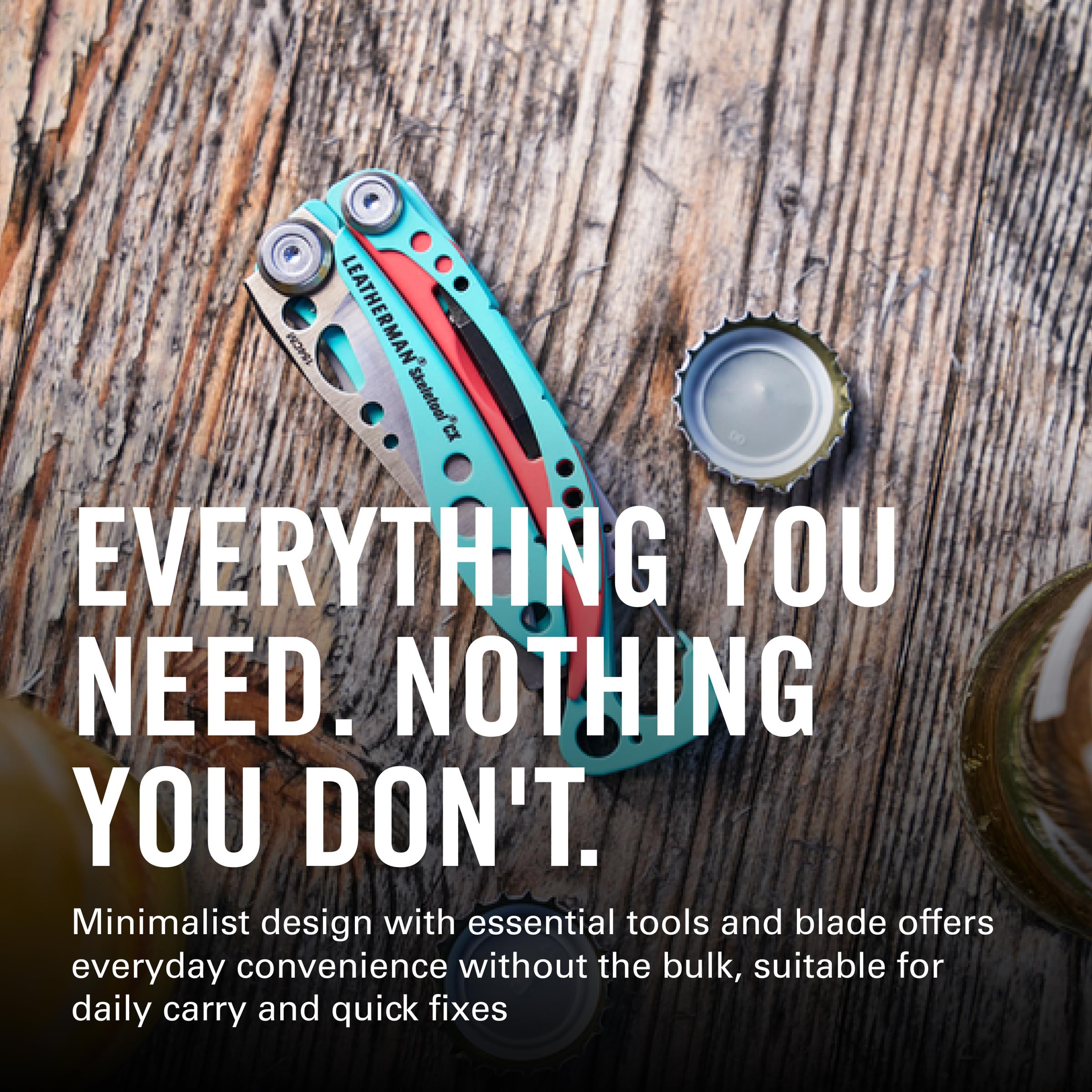 LEATHERMAN, Skeletool CX, 7 en 1, ligera, minimalista, multiherramienta para llevar a diario (EDC), hogar, jardín y exteriores, azul paraíso