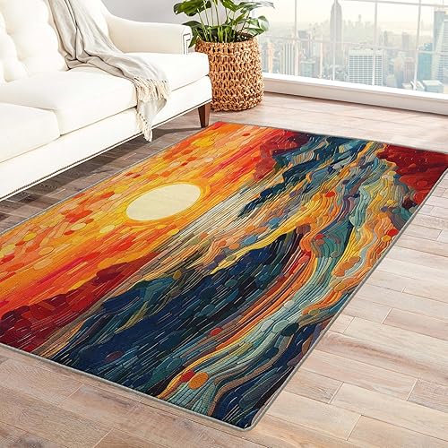 Miniatura 1 de Alfombra de montaña abstracta de 4 x 6 pies, alfombra lavable para sala de estar o dormitorio, alfombra suave antideslizante de pelo bajo, alfombra