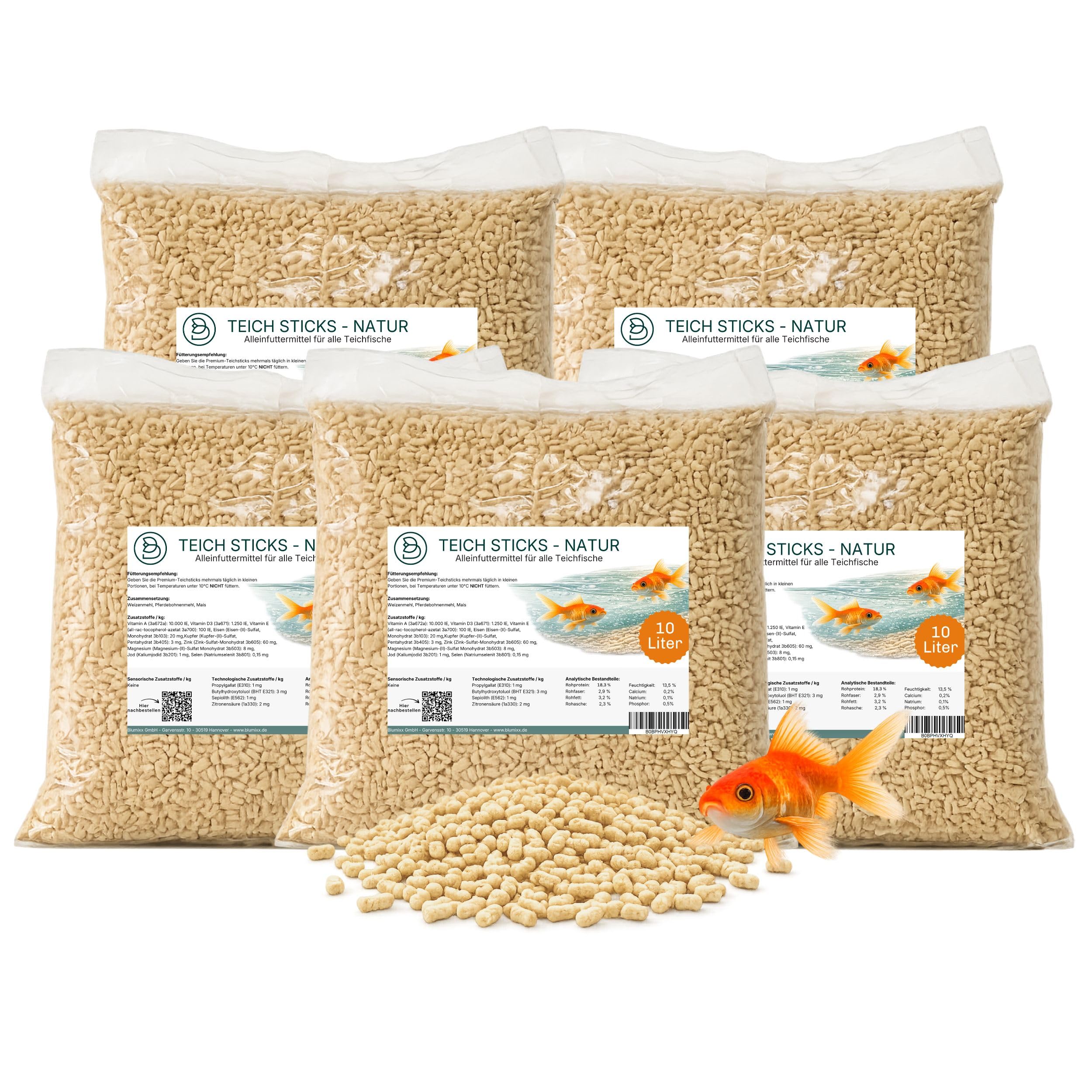 Blumixx Alimento para peces para estanque, 50 l, palitos de alimento para peces de estanque, palitos para peces de estanque, alimento para peces de colores, alimento flotante para estanque con