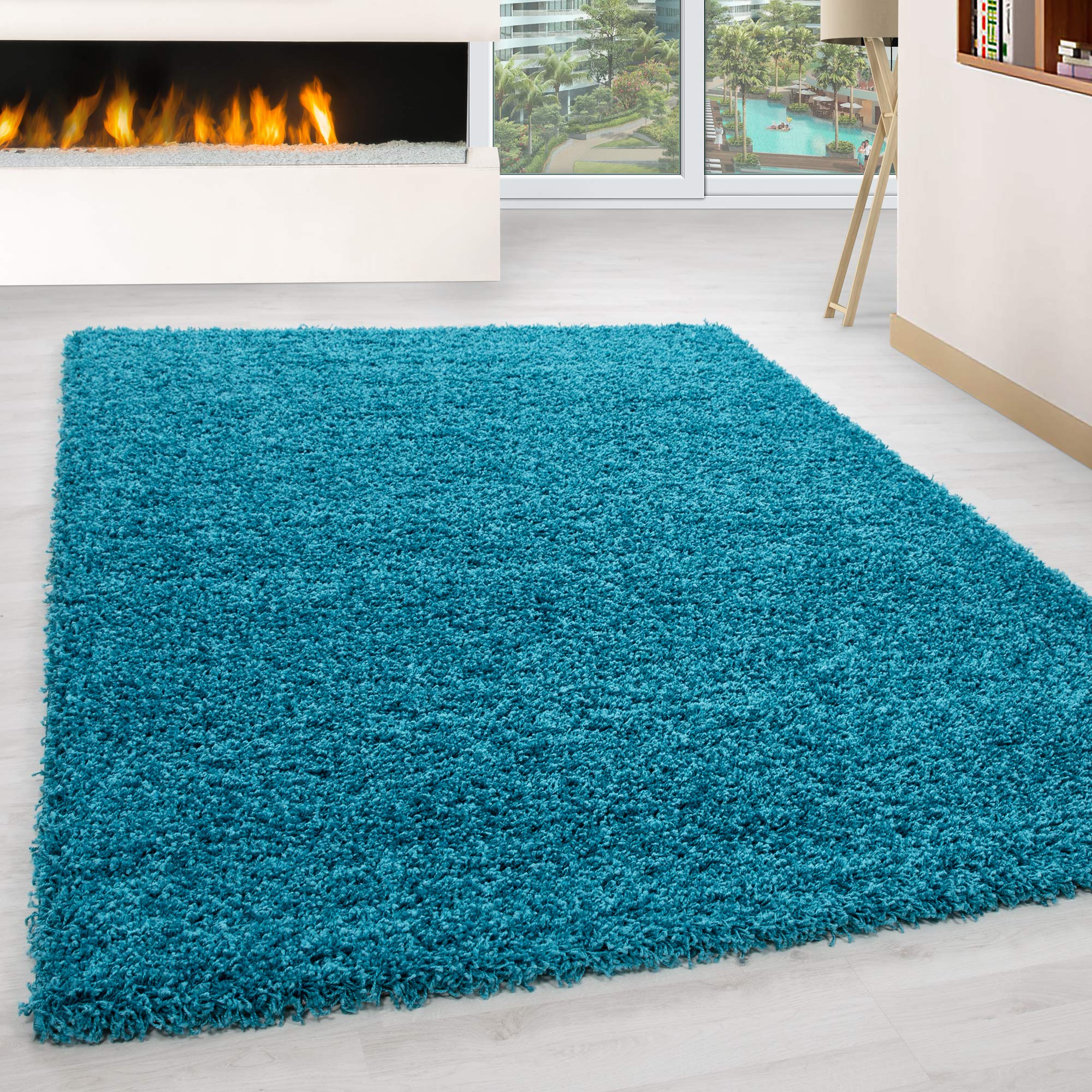 HomebyHome Alfombra Peludo de Pila Larga Diseño Liso Sala de Estar Suave y Esponjoso Rectangular Redondo, Color:Turquesa, Tamaño:60x110 cm