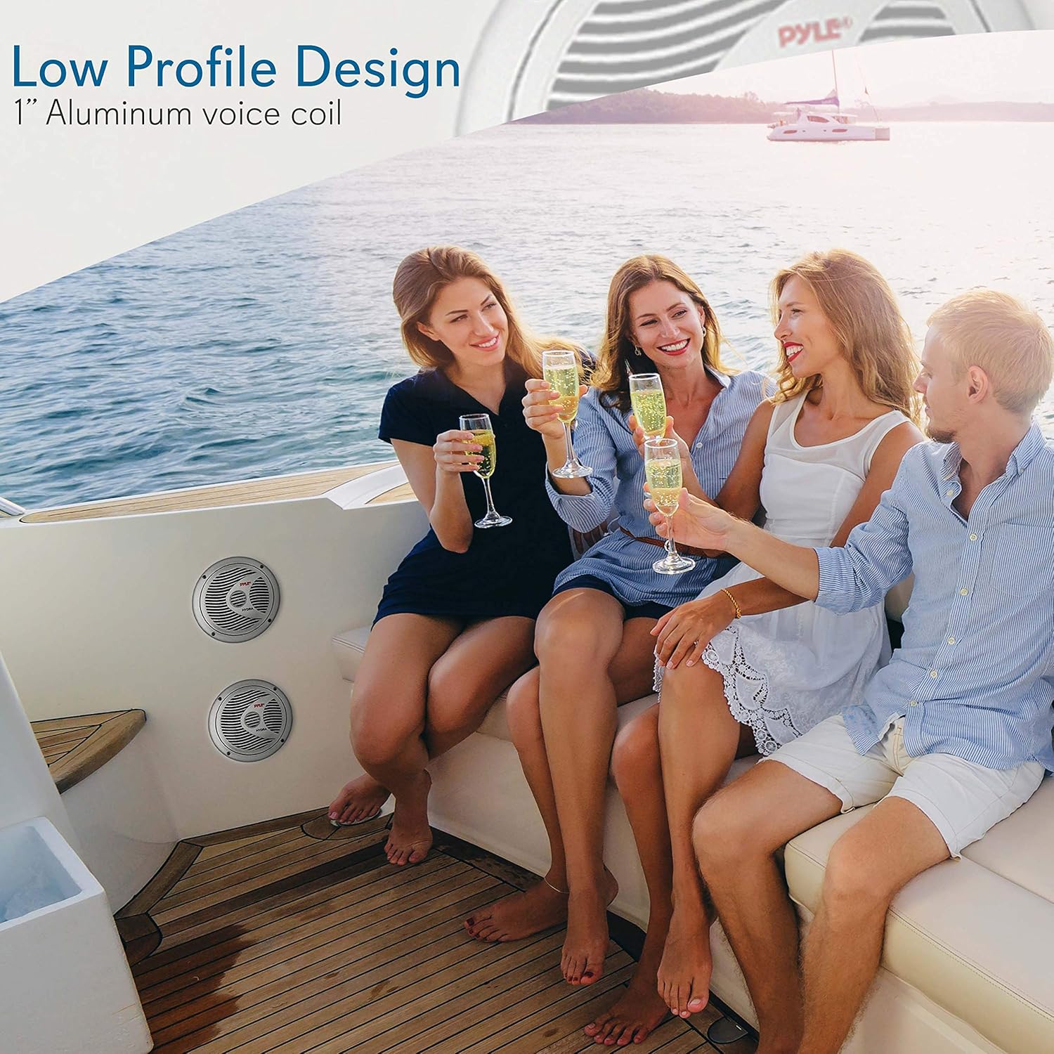 Pyle 6.5” Dual Marine Speakers - 2 Way Waterproof and Weather Resistant Outdoor Audio Stereo Sound System with 150 Watt Power, Polypropylene Cone and Cloth Surround - 1 Pair - PLMR60S (Silver) - Image 4