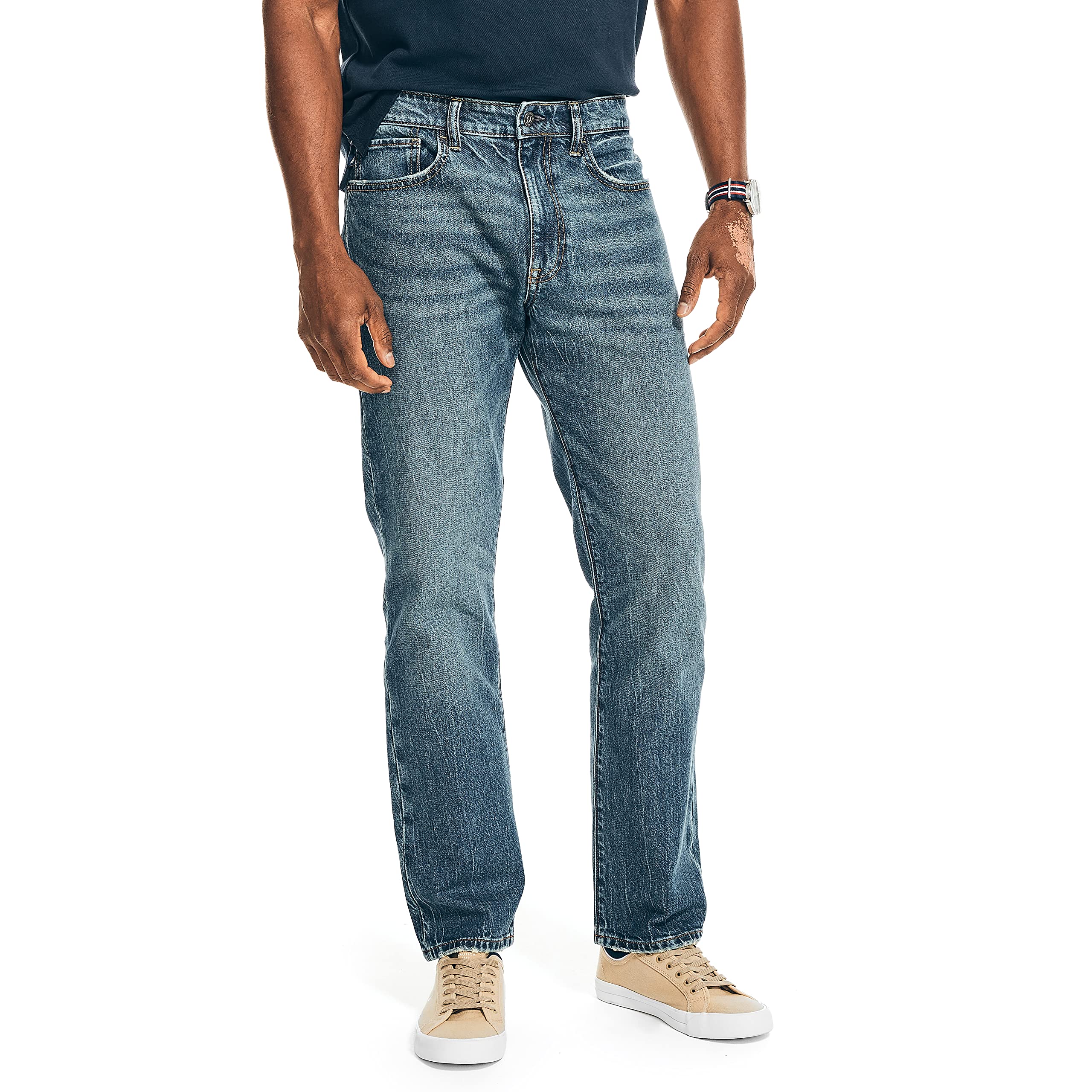 Nautica Men's Botany Bay Wash Vintage Straight Stretch Denim Jeans, 32 Us